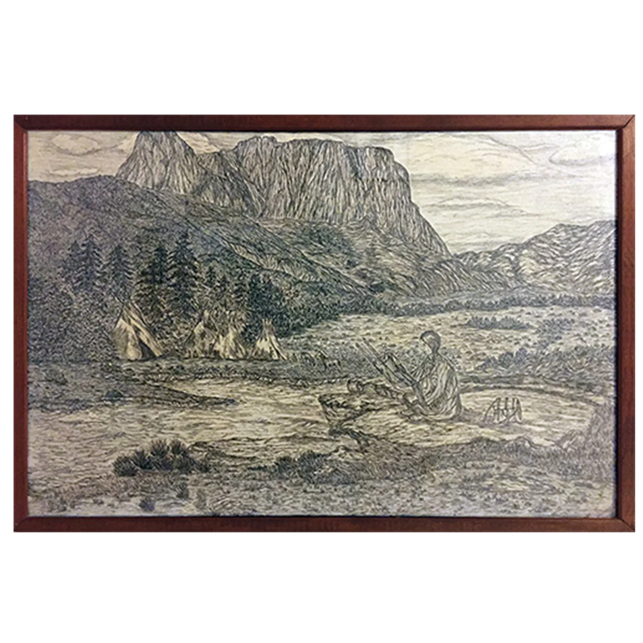 Master Pencil Drawing of Indians on the plains of the Midwest