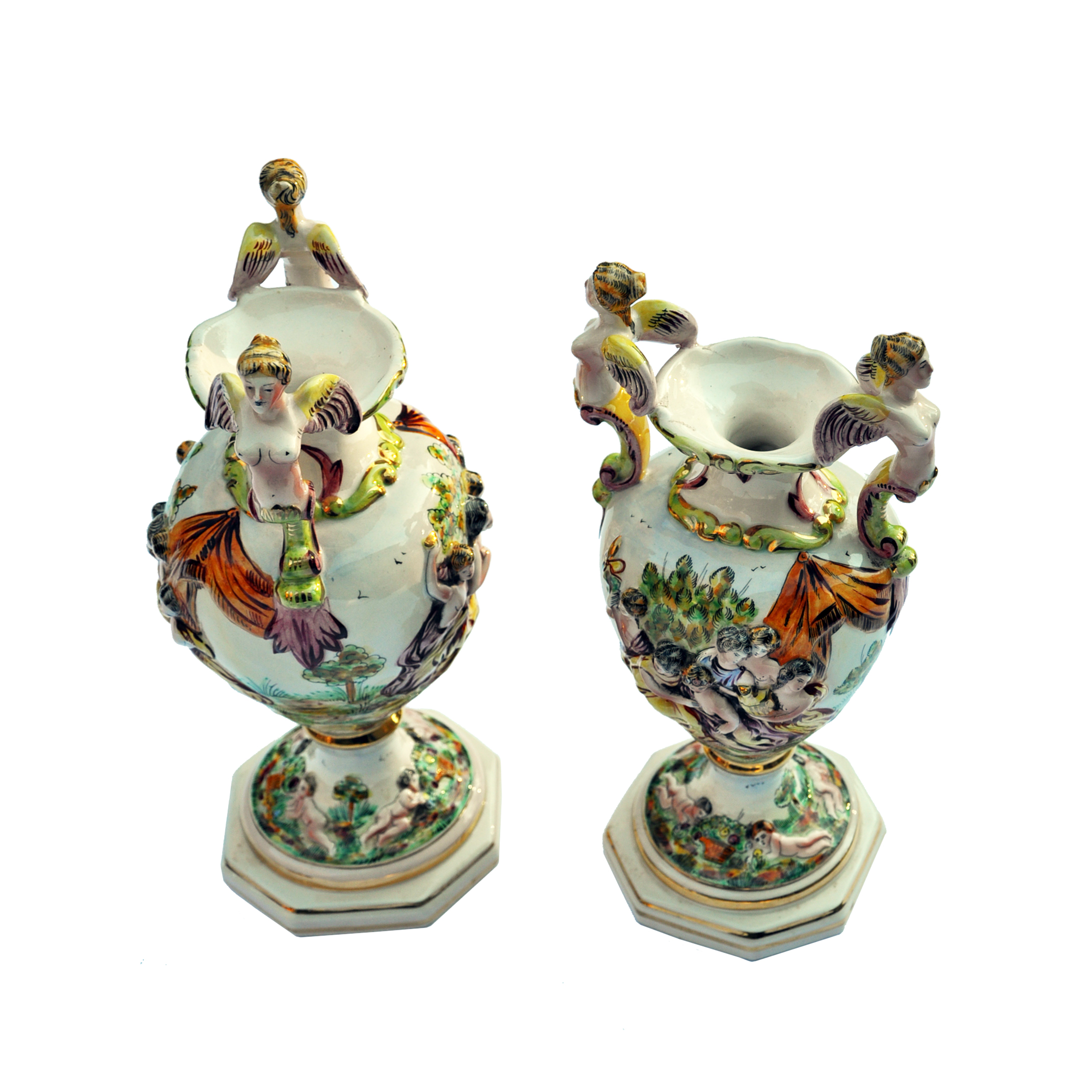 2 Vintage Capodimonte Italy Porcelain Urns