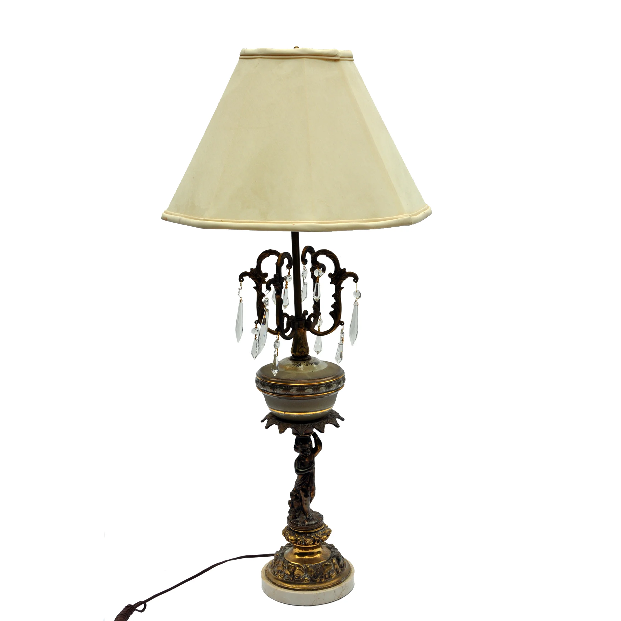 Vintage French Provincial Cherub Angels Table LAMP Light w Crystals