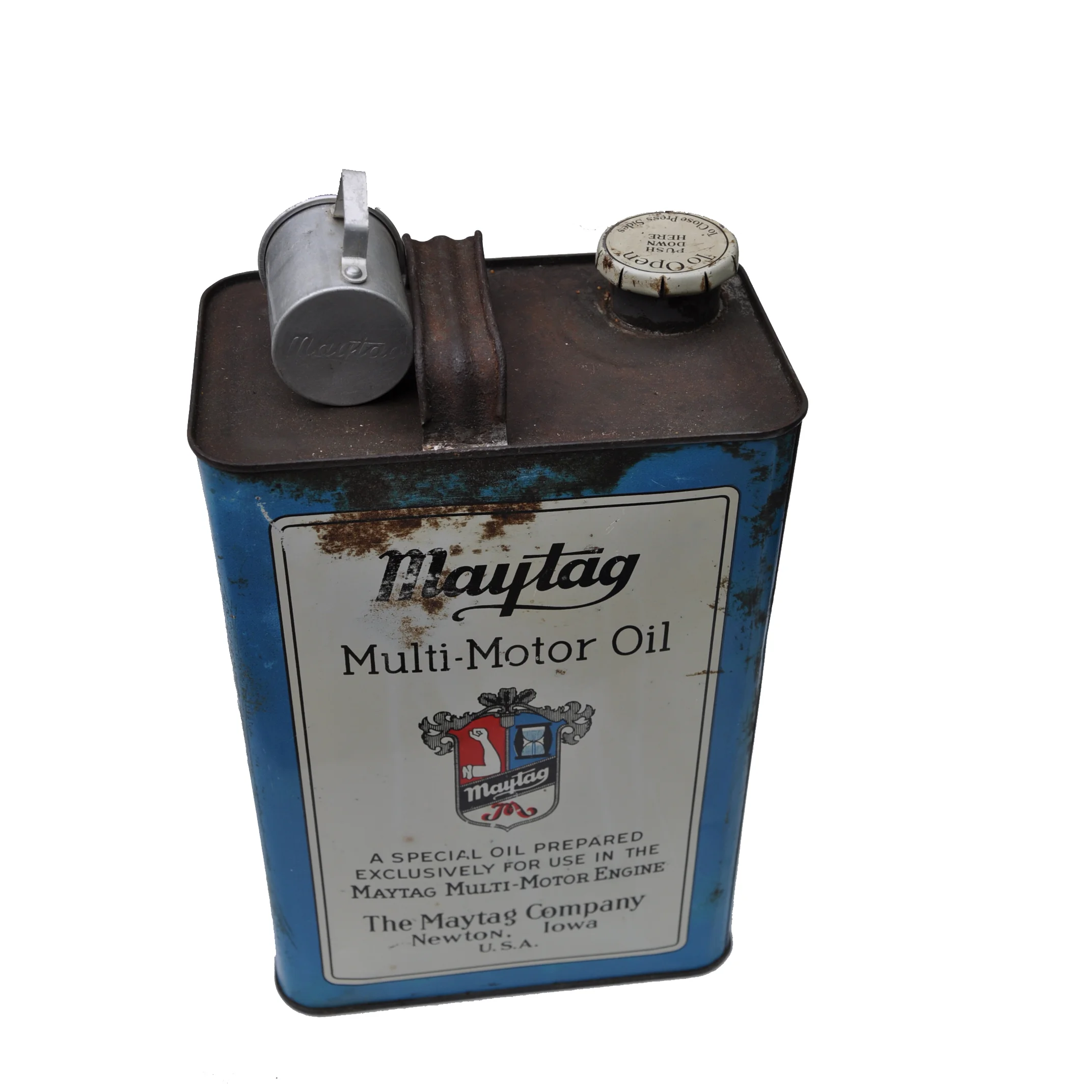 Vintage Maytag Oil Can with Rare Tin Filler Cup