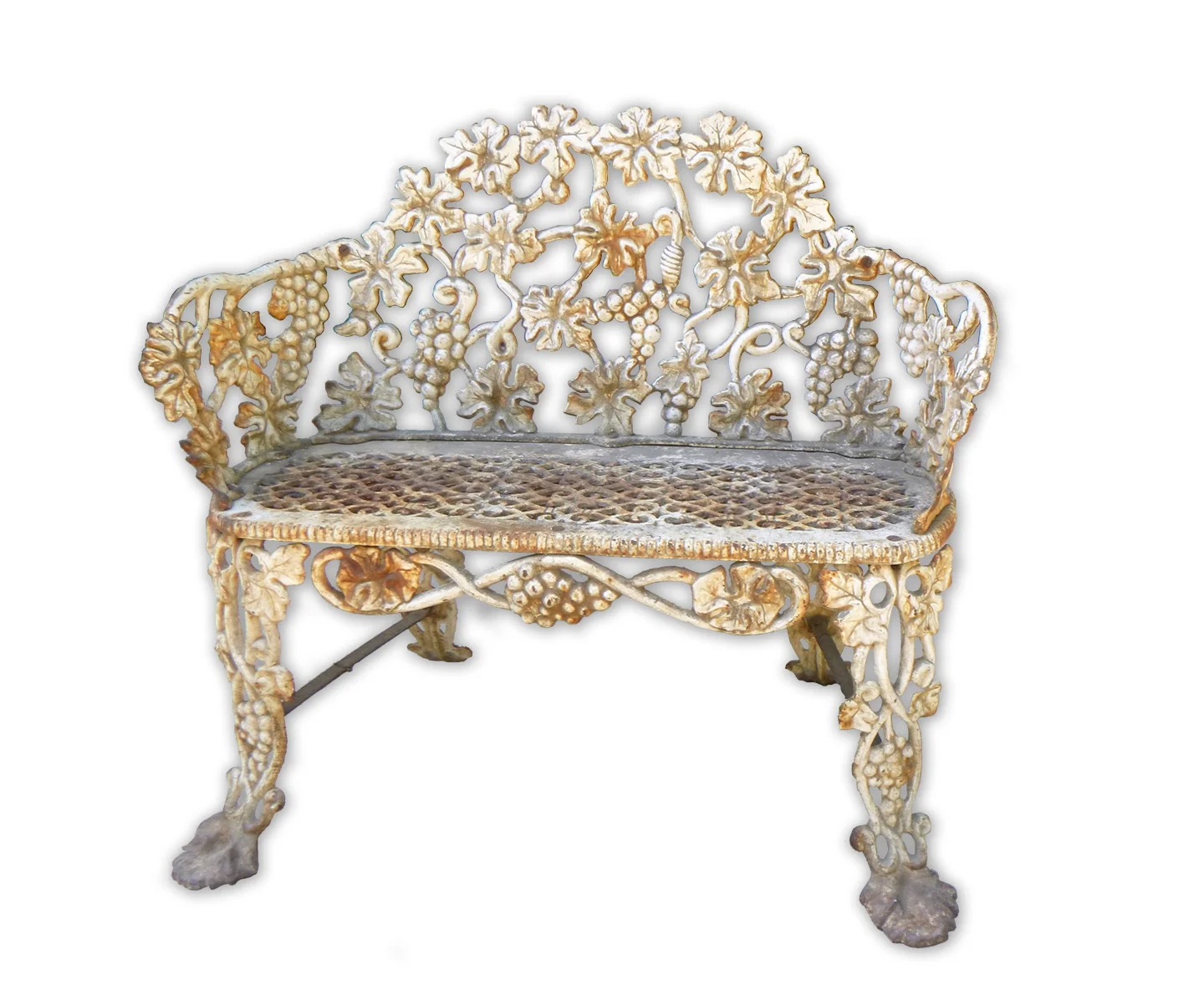 Victorian Painted Cast Iron Grape &amp; Leaf Garden Bench Seat, Early 20th Century