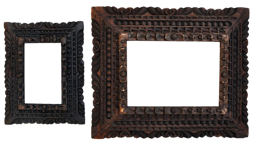 2 Vintage Hand Carved Folk Art Picture Frames