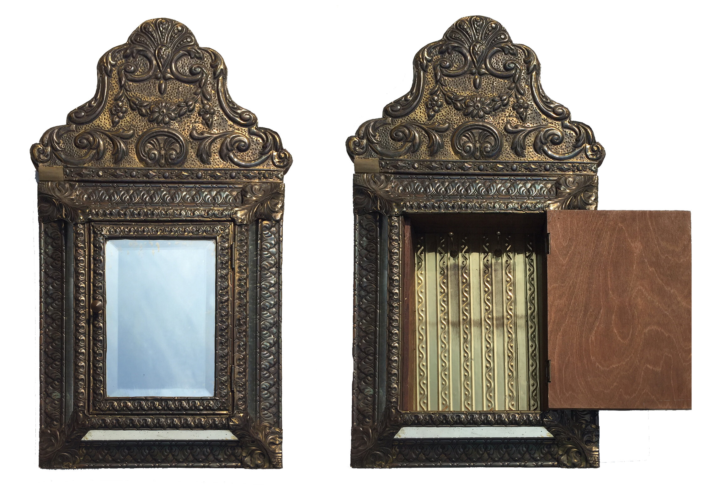 Vintage Mirror and Tin Key Cabinet