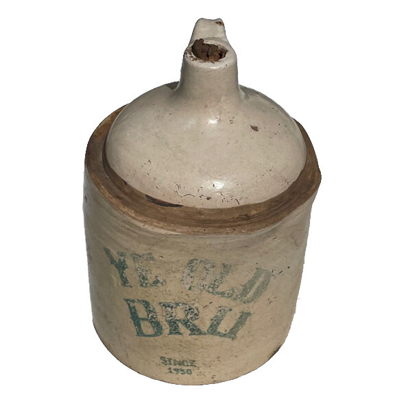 VINTAGE 1950 Ye Old Bru Whiskey 1 Gallon STONEWARE JUG