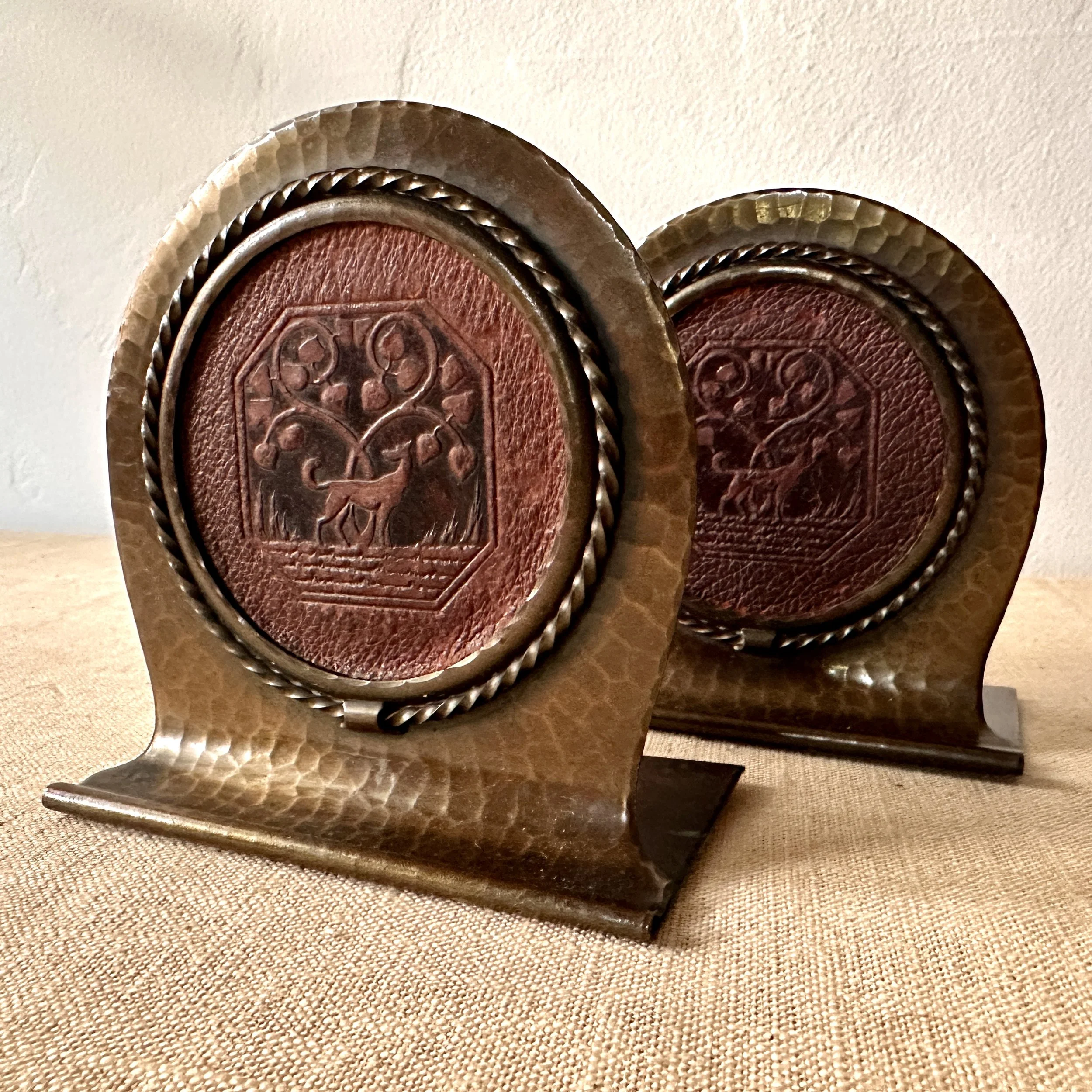 Roycroft Copper &amp; Leather Bookends