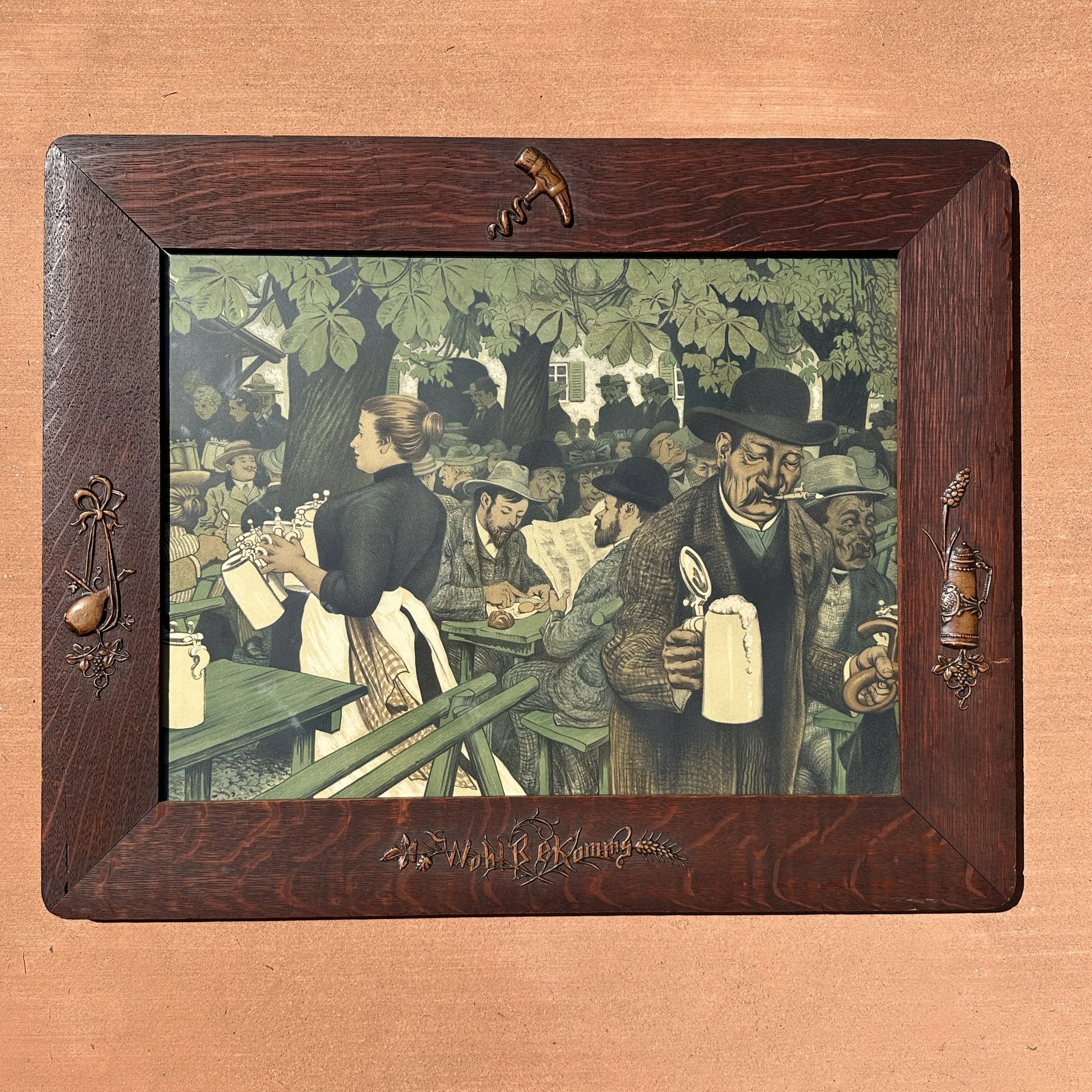 German Beer Garden Framed Lithograph
