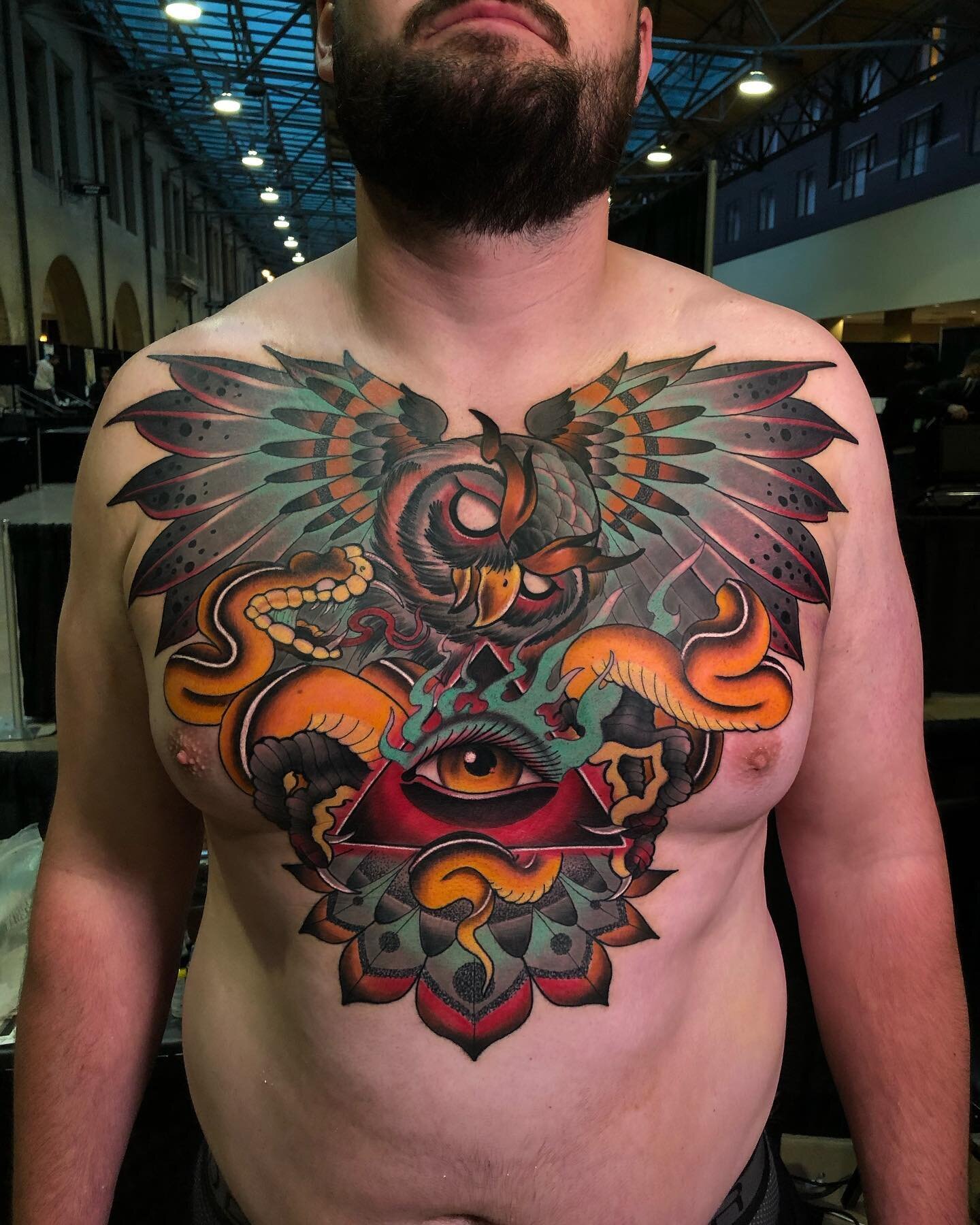 Drew is tougher than a two dollar steak and got this chest piece done in about 15 hours over three straight days in St. Louis @tattoothelou 🎉This convention was such a blast. I had way too much fun and made so many new friends! Big thanks to @ltwood