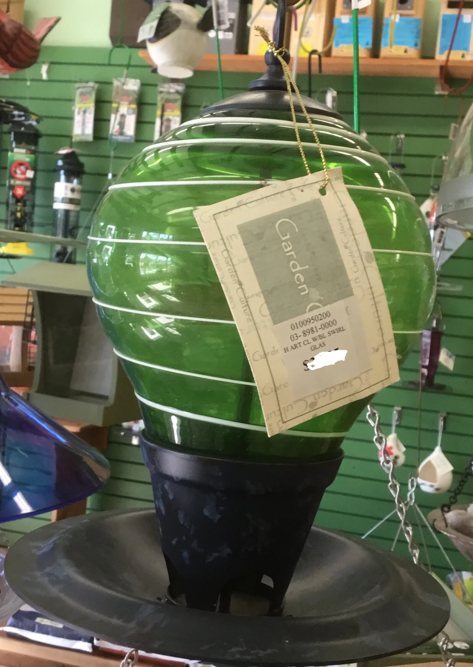 Hart Green Glass Feeder with White Swirl from Garden Culture