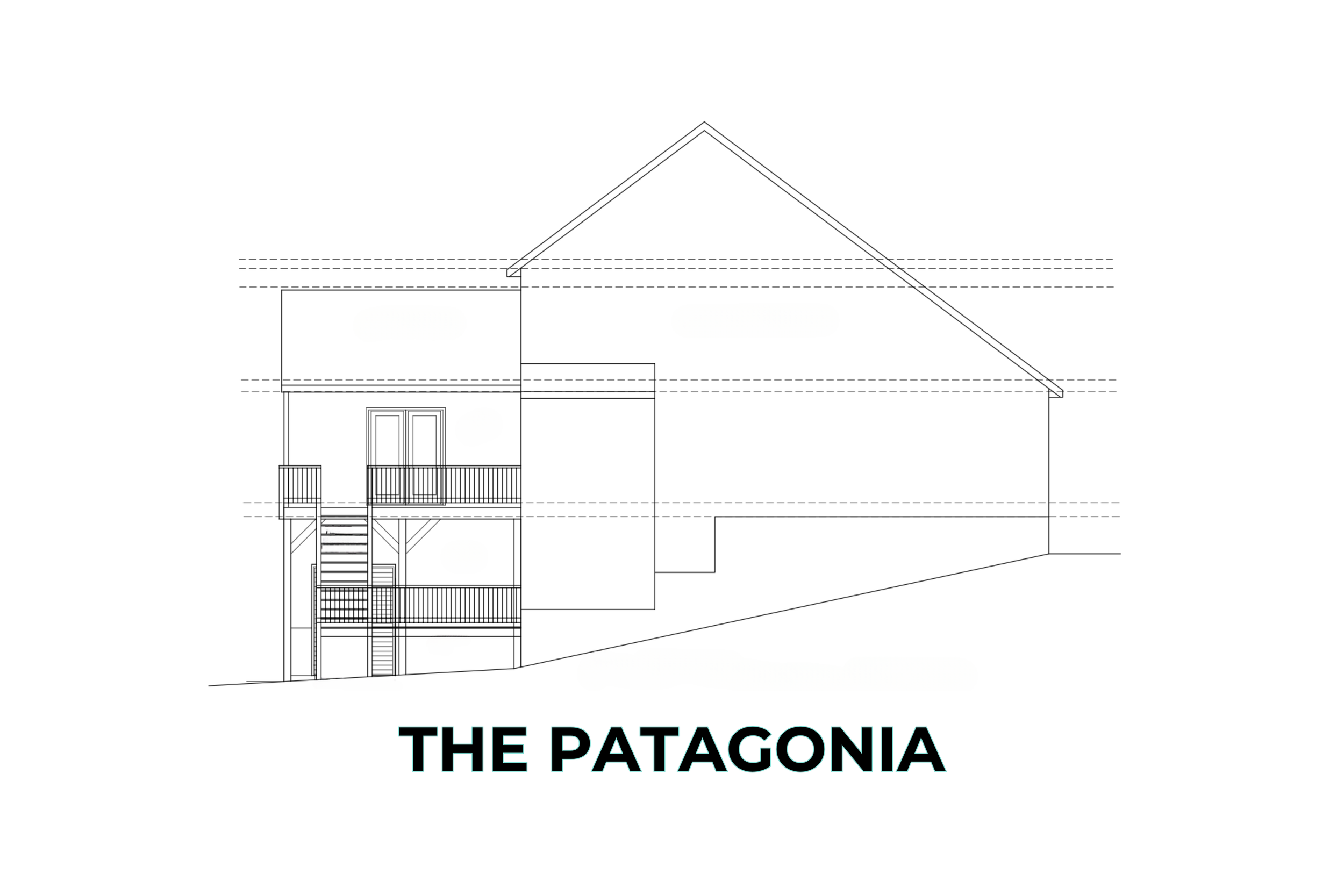 Architectural elevation drawing of a house with the text 'The Patagonia' below.
