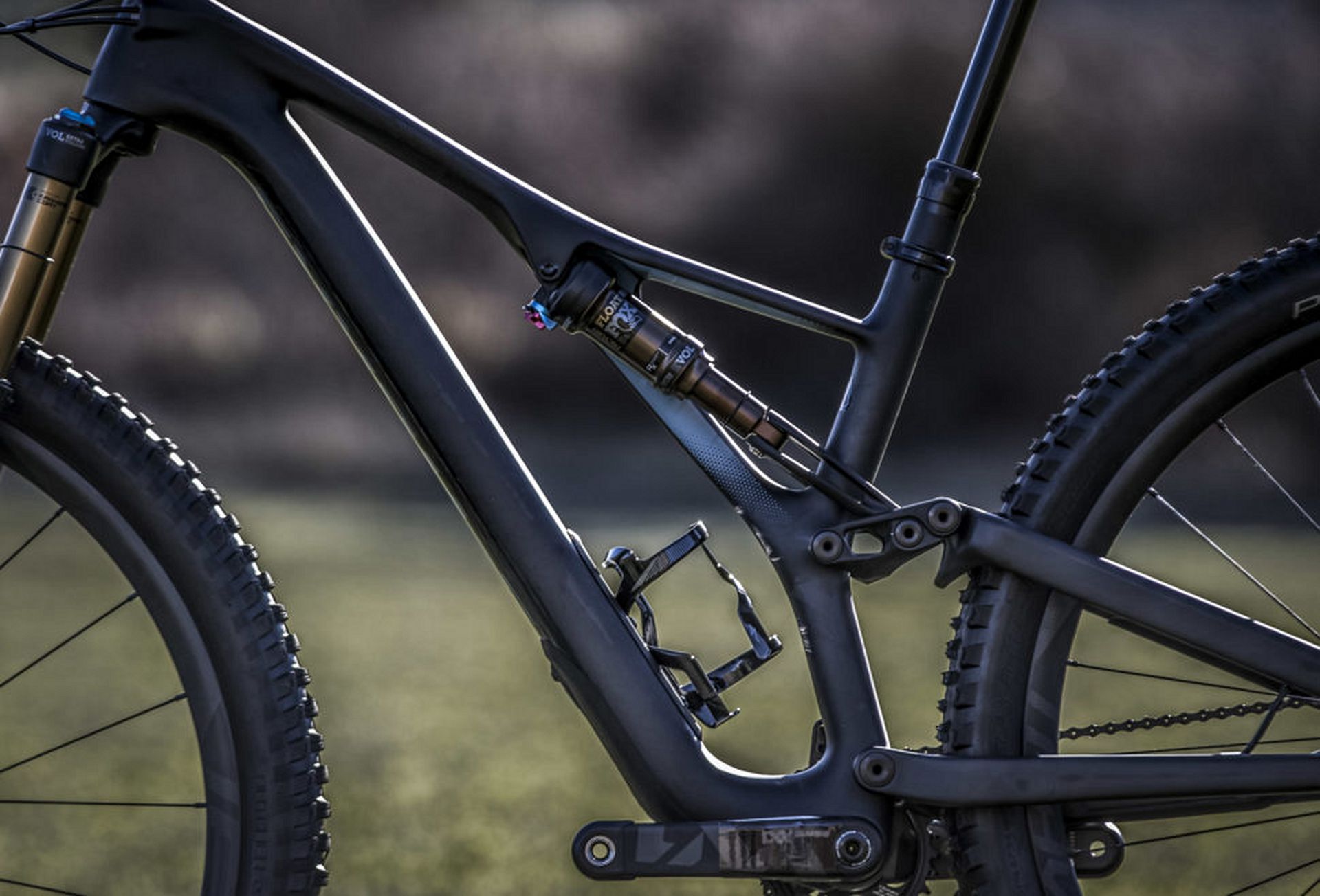 The non-drive side profile shows the single-sided frame a la the Specialized Demo downhill bike. The ST Stumpy frames feature inline shocks, while some standard and Evo versions sport piggybacks.