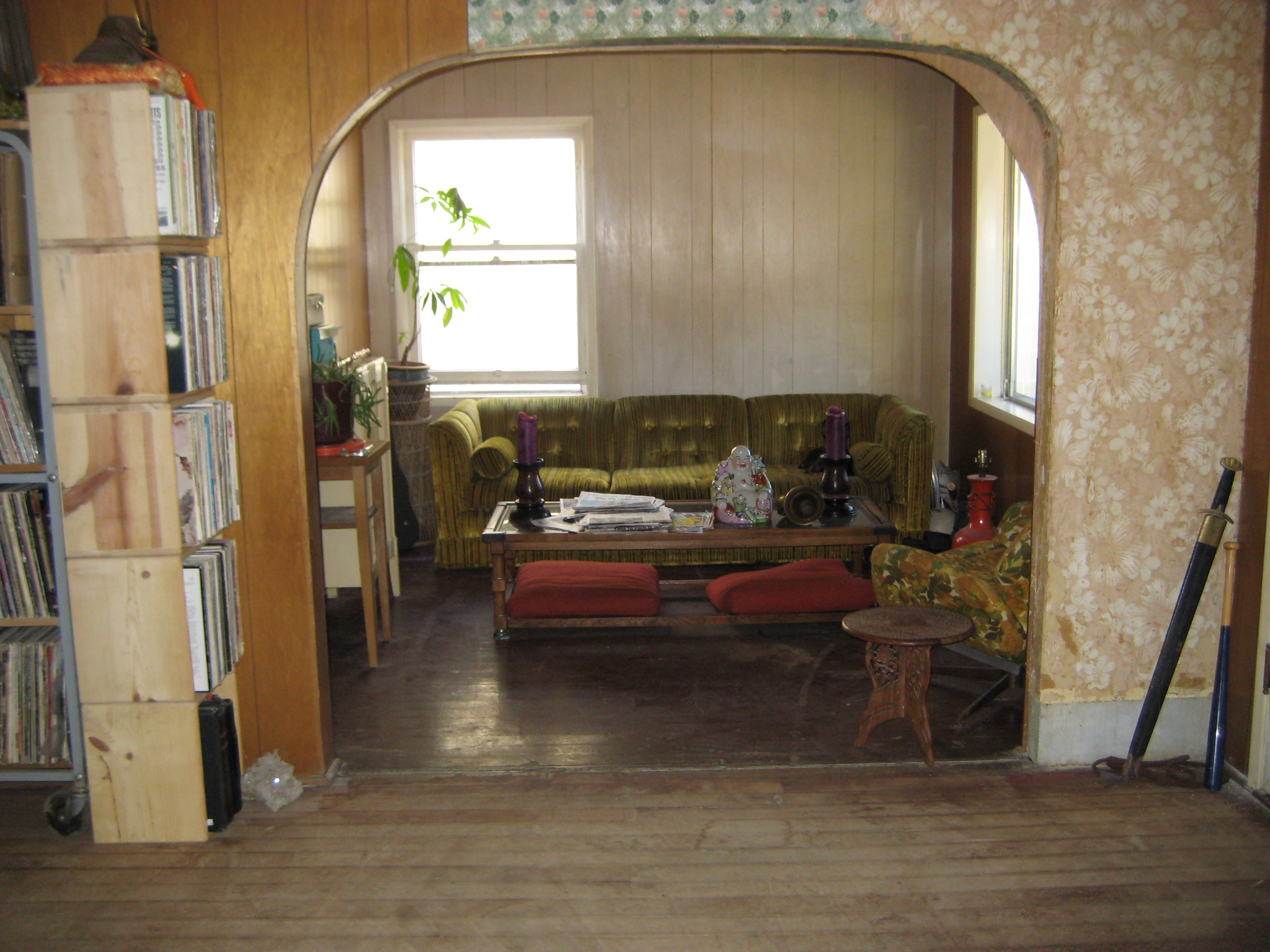 70's paneling, meet our velvet couch
