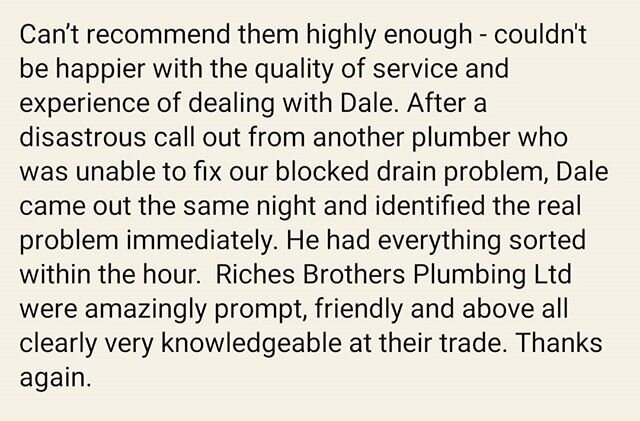 Feedback like this makes my job that more enjoyable and worth the late night call outs.

#proudtobeaplumber #plumbing #plumber #nzplumber #callout #feedback #review #masterplumber #worldplumbers #customerservice