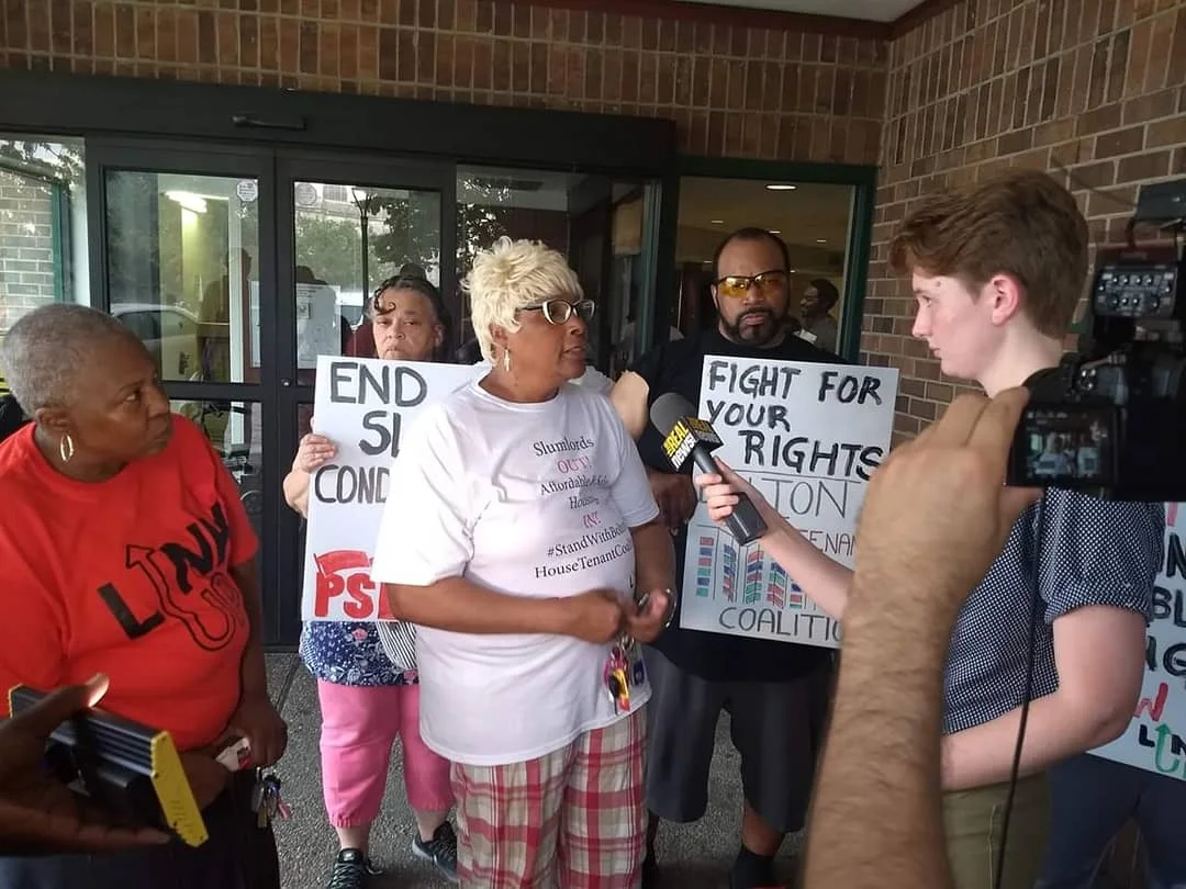 Pictured: Bolton House Tenant Coalition leaders interview with the Real News Network earlier this month, July 3, 2019.