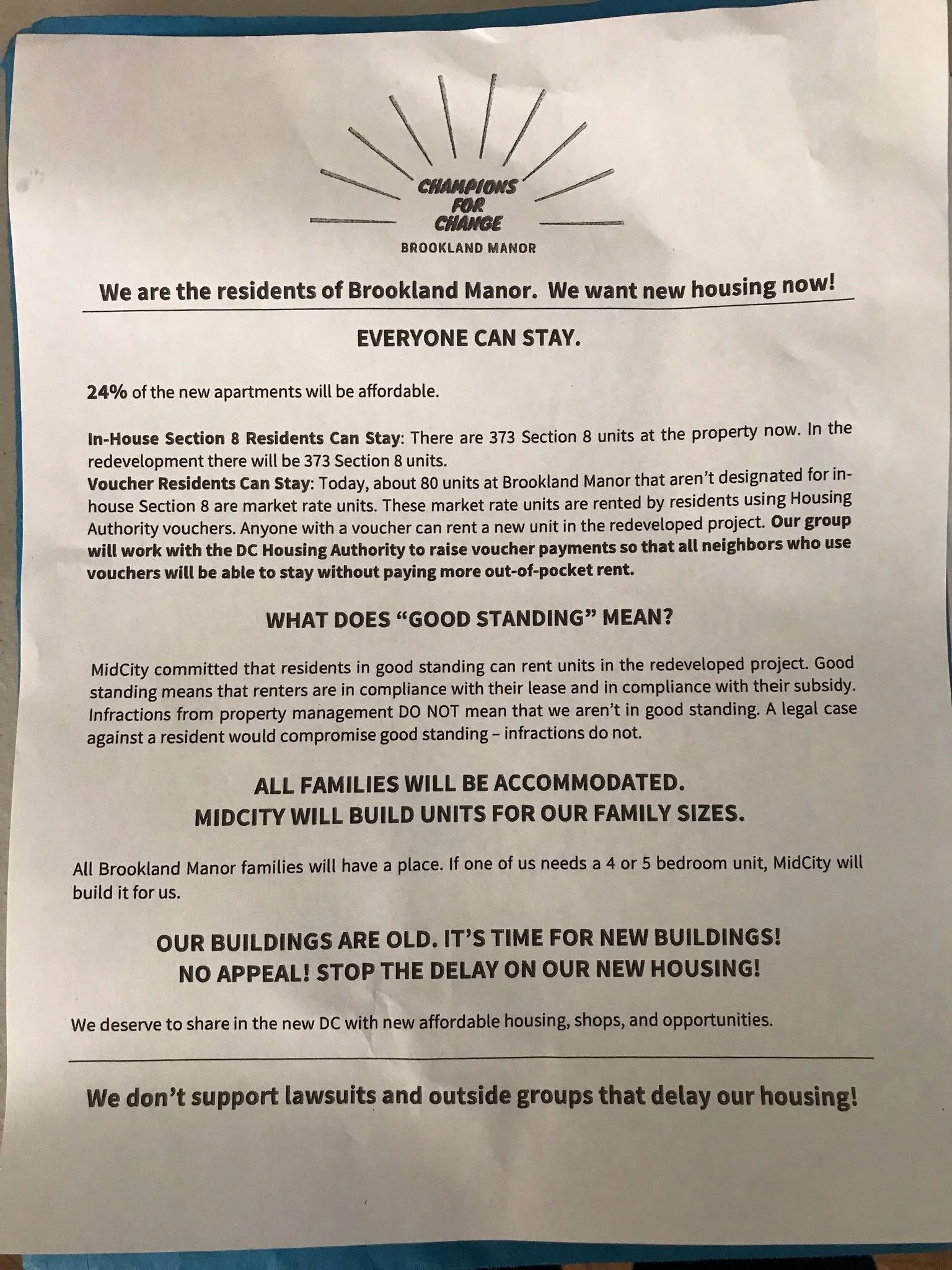 Developer Mid-City Financial is reportedly involved in the posting of these anonymous notices, from an unknown group. The notices, sent out to all residents, include false and misleading information.