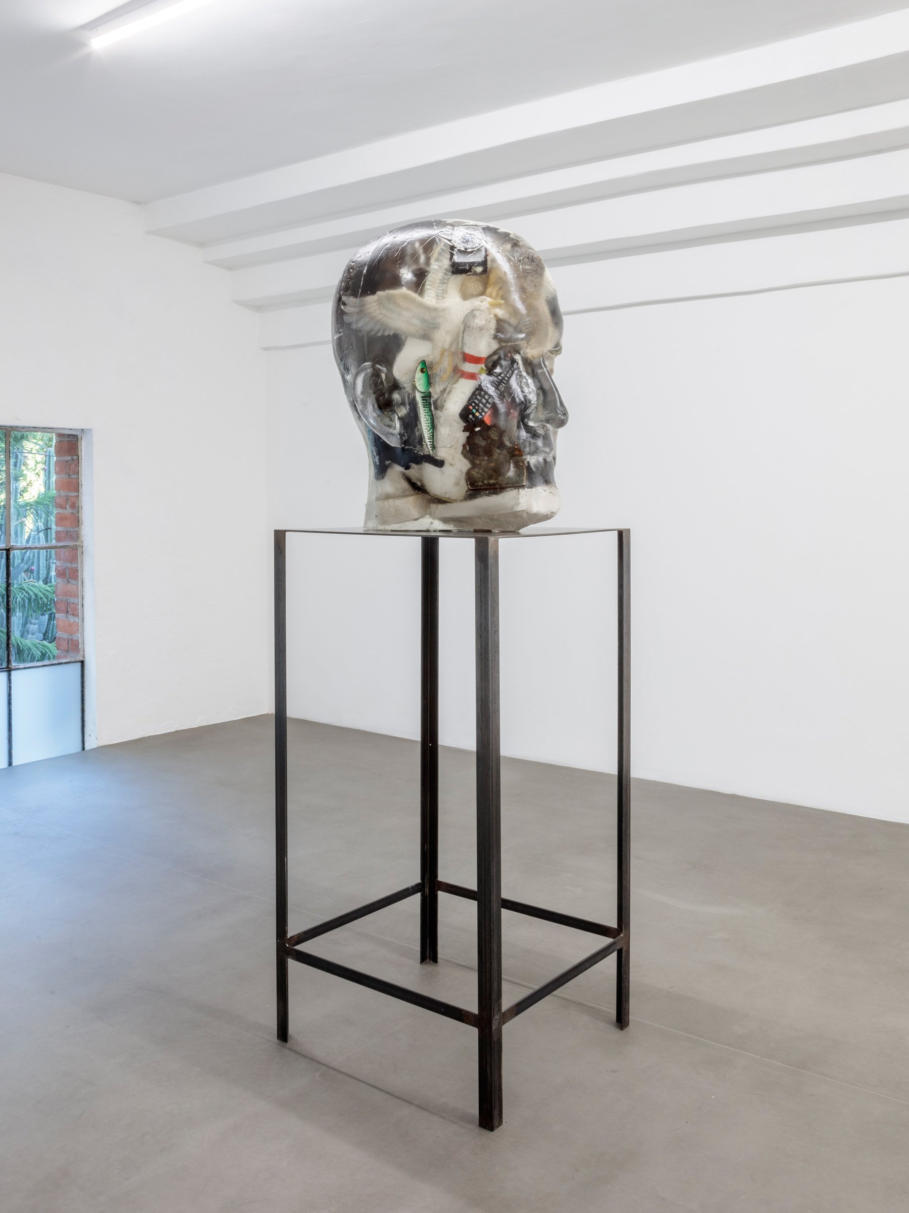  Richard Dupont  Device Head , 2022 Cast UV stable polyurethane resin with found, collected, and repurposed objects 26h x 20w x 18d in 66.04h x 50.80w x 45.72d cm RD-003 