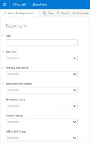 Figure 2: New item form in SharePoint