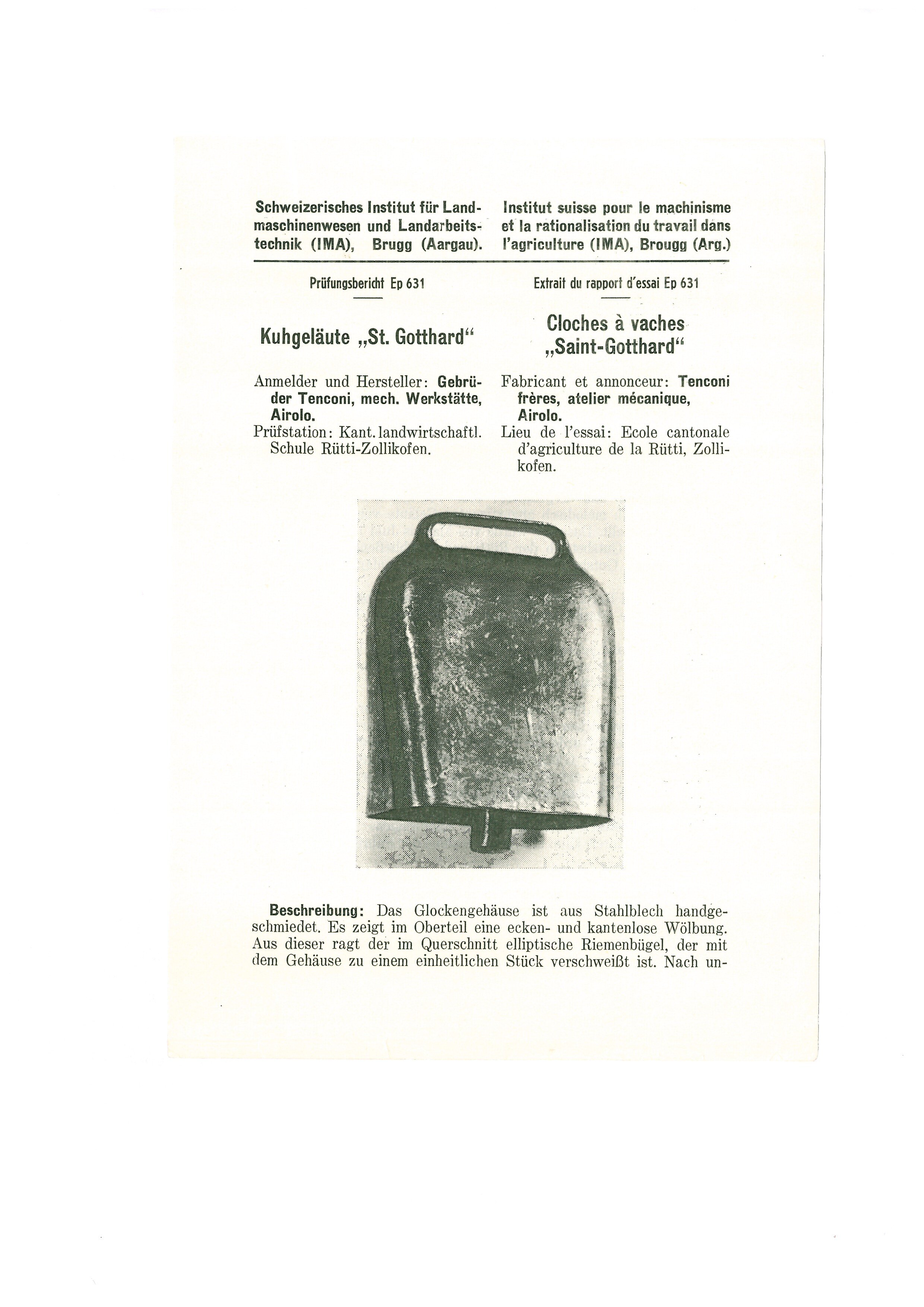 Advertisement for the 'Campani del Gottardo', patented in 1948.