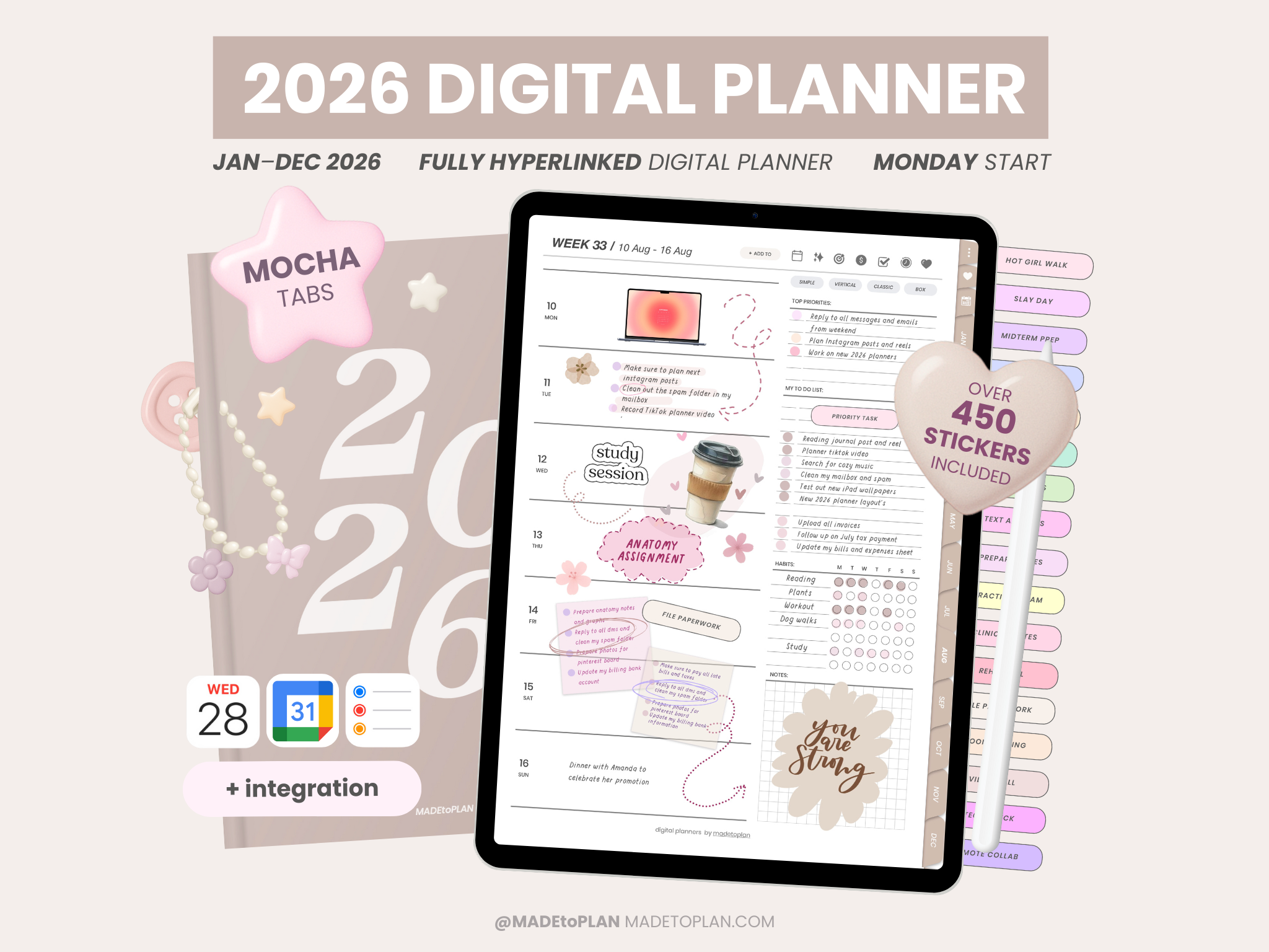 2026 Planner MOCHA Tabs - 2026 Digital Planners by MADEtoPLAN