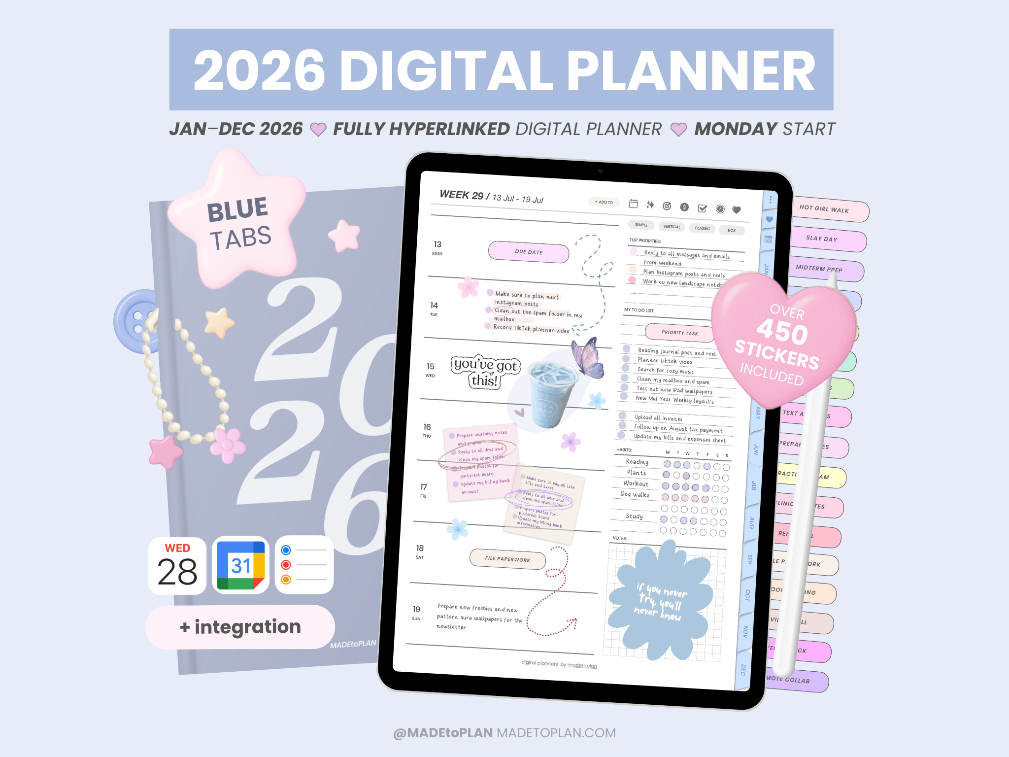 2026 Planner BLUE Tabs - 2026 Digital Planners by MADEtoPLAN