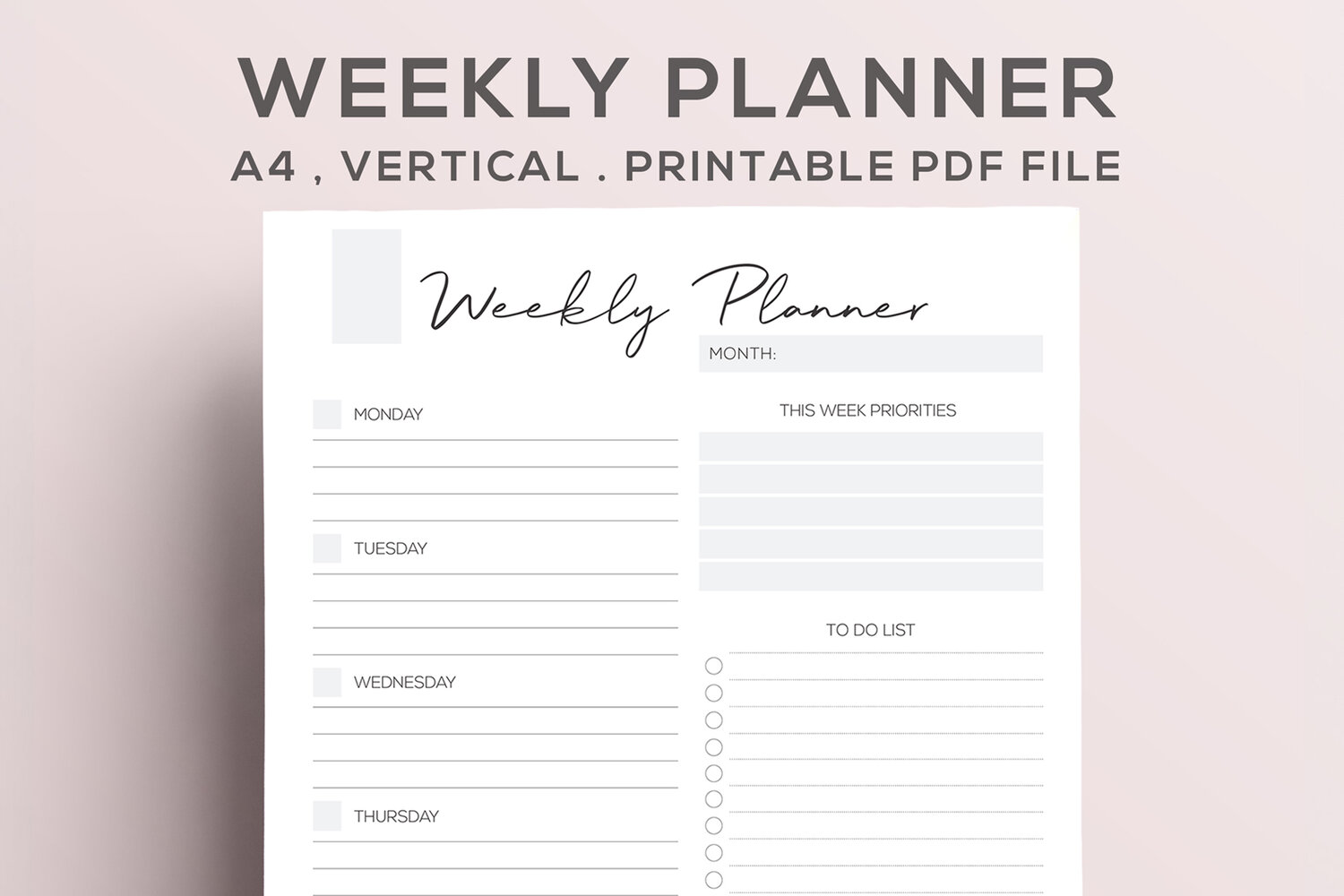 Weekly Planner Printable to Do List Vertical 