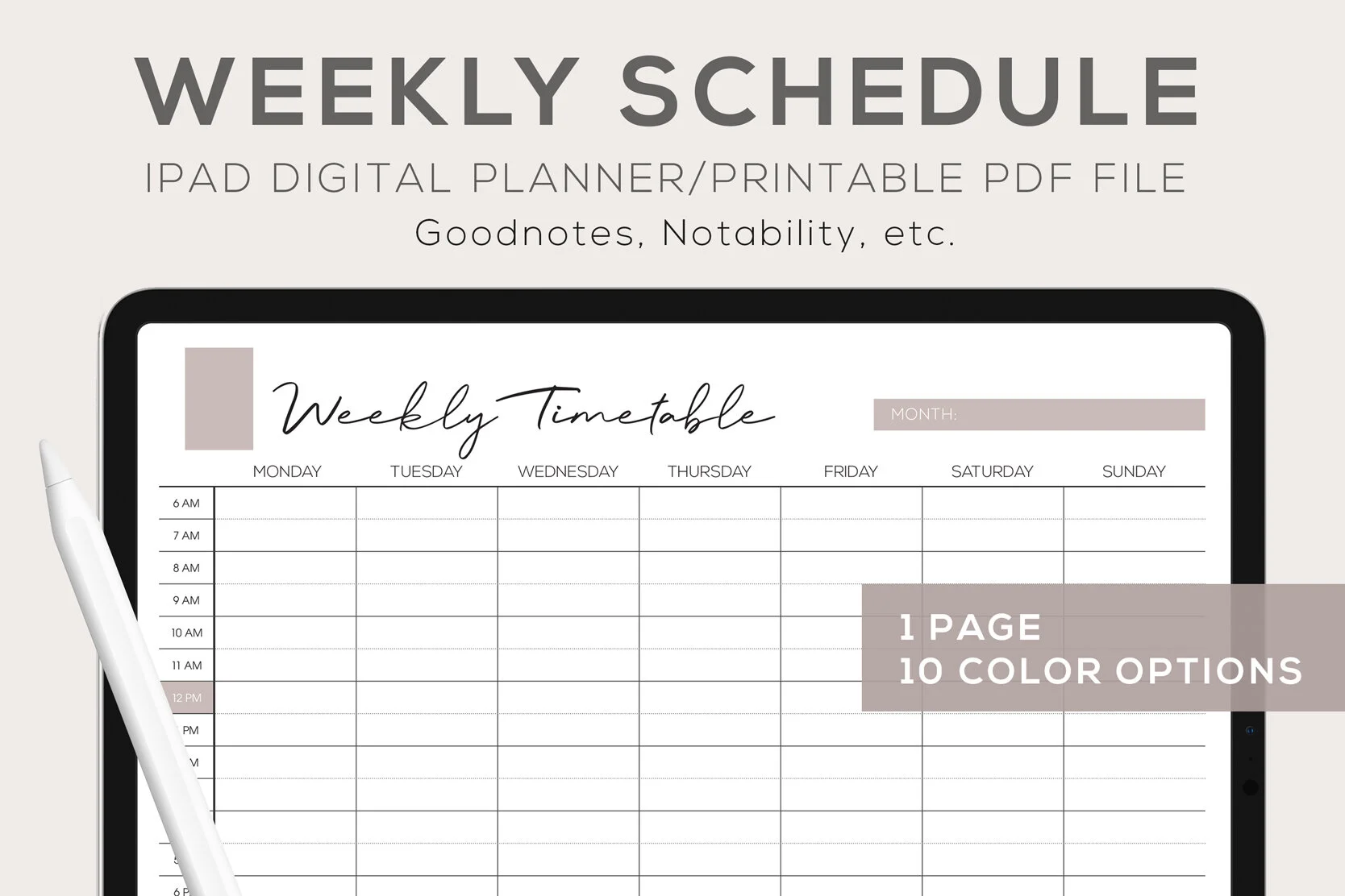 Digital Hourly Weekly Timetable 