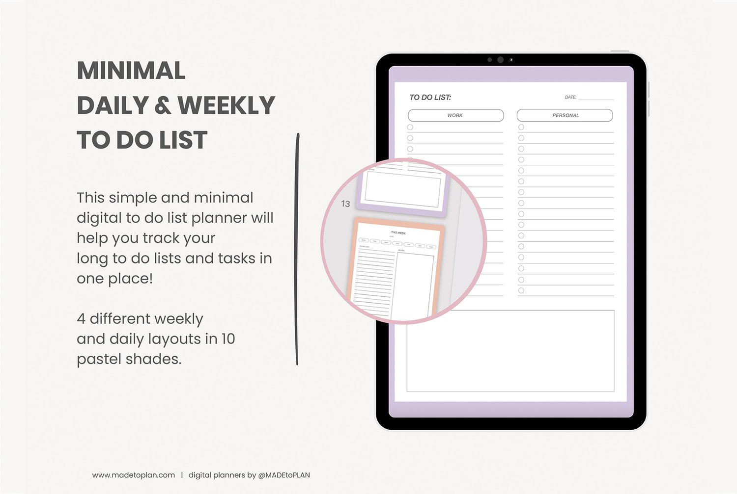 Bloc-notes quotidien numérique Planificateur numérique de liste de tâches  Planificateur numérique de portraits Horaire quotidien Planificateur iPad  pour Goodnotes par MADEtoPLAN -  France