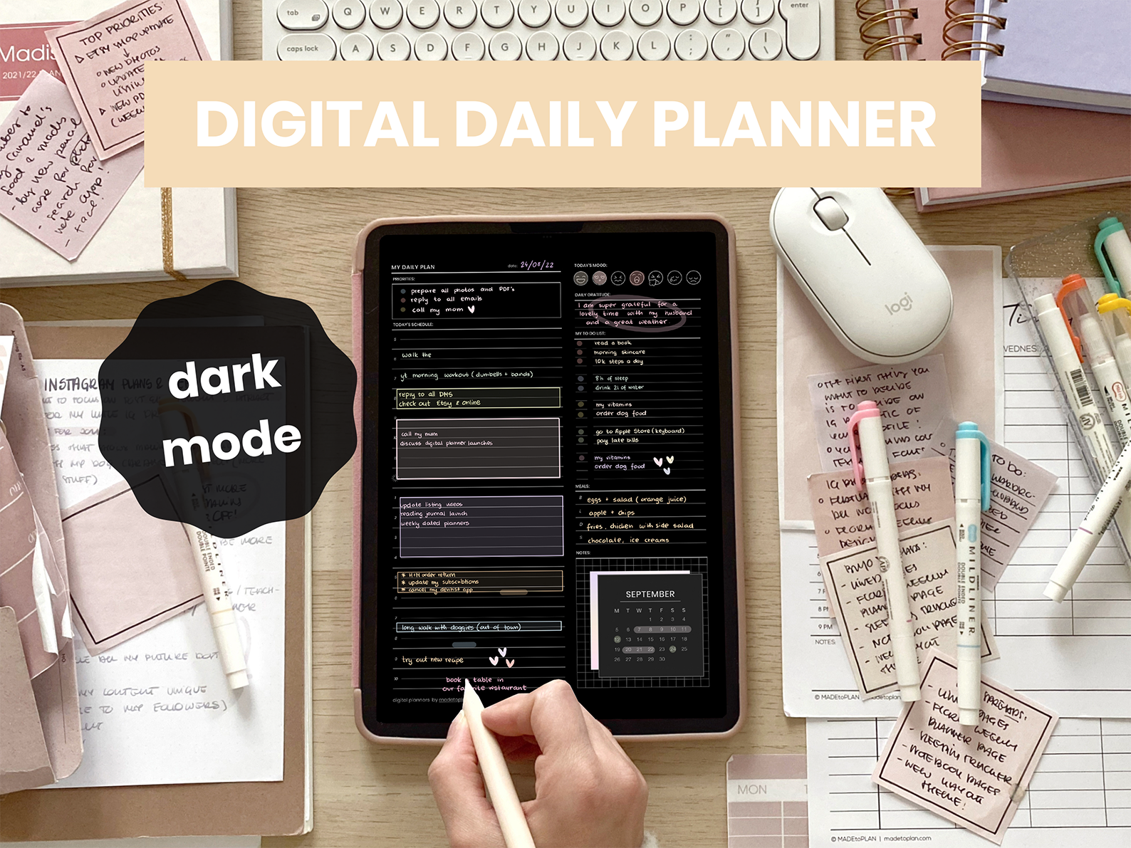 Dark Mode Undated Daily Planner Dashboard - 2026 Digital Planners by ...