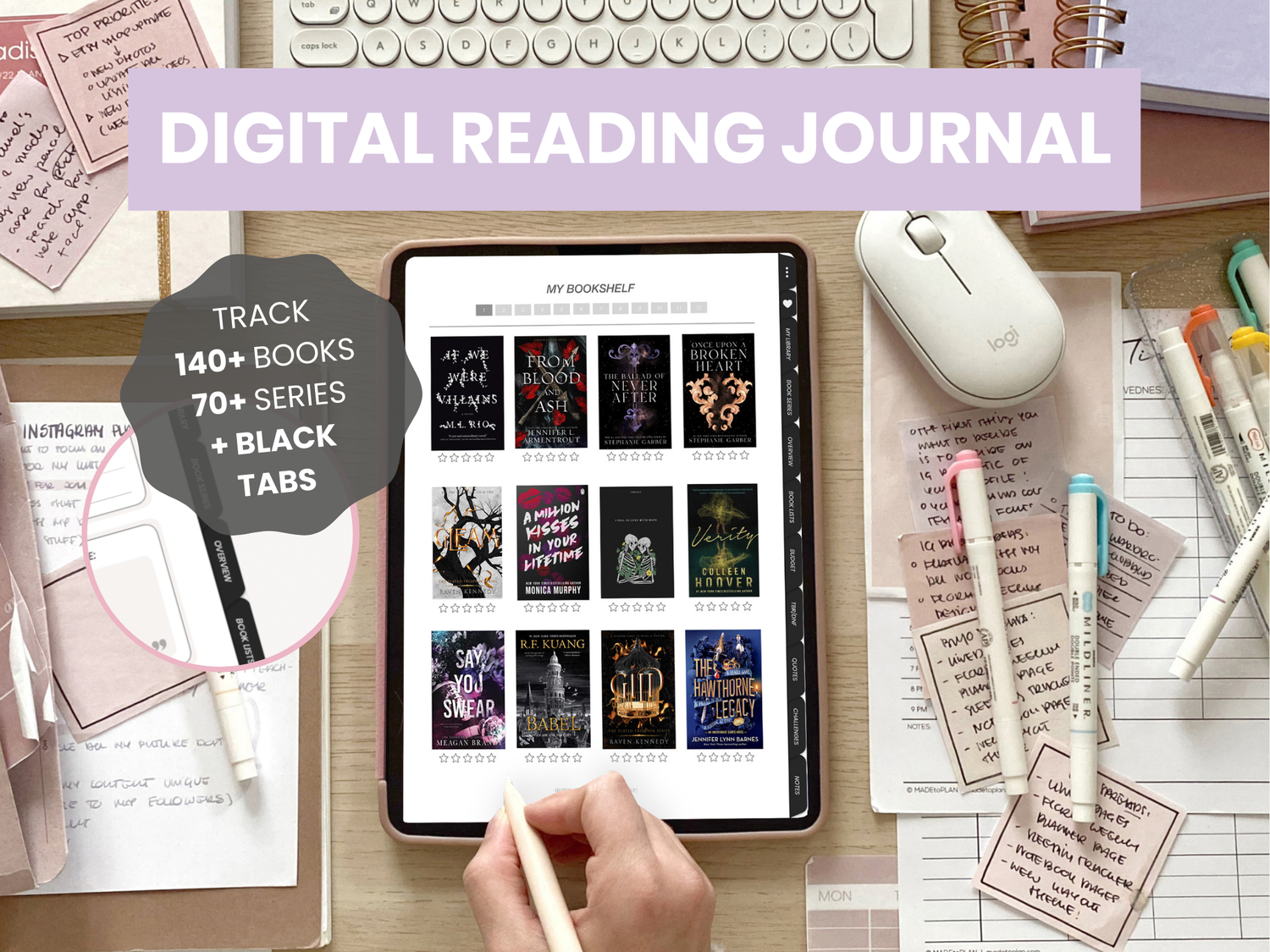 Digital Reading Journal - Black Tabs — 2024 Digital Planners by
