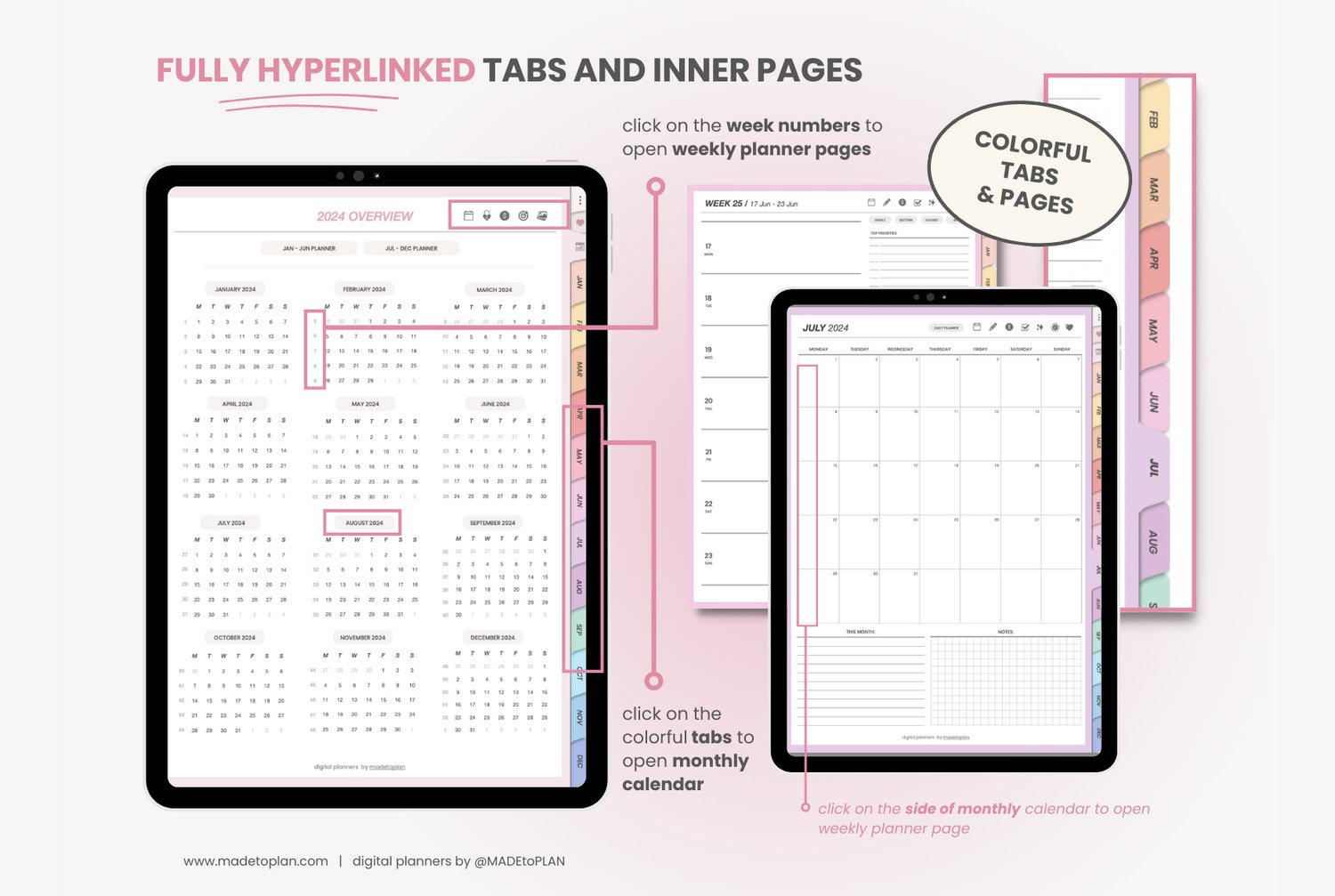 2024 Digital Planner - COLORFUL Tabs + PAGES — 2024 Digital Planners by  MADEtoPLAN