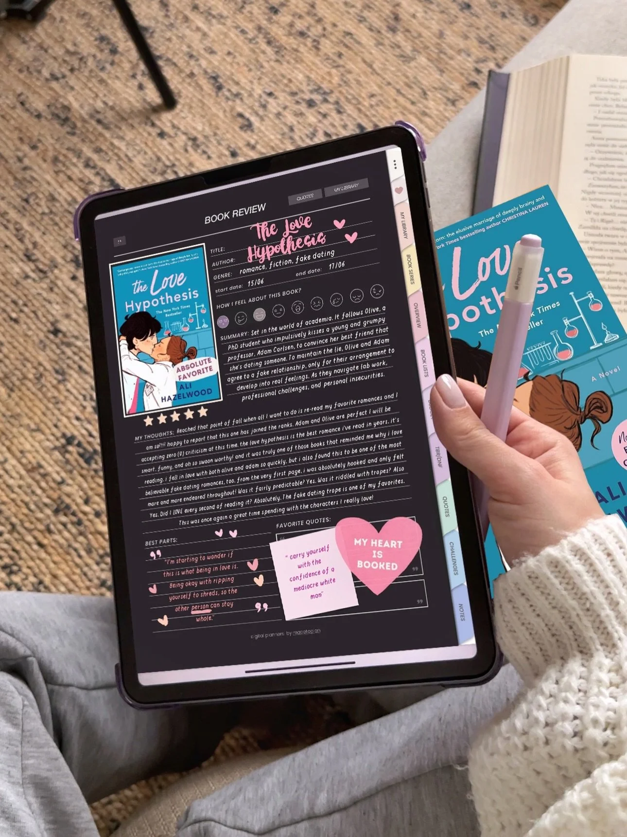 This is probably my 4th reread of The Love Hypothesis and I don&rsquo;t accept any criticism! 🥰✏️ comment JOURNAL below and I will sent you the link to this dark mode Reading Journal 📚💌

Swipe left for some journaling ASMR ✏️📓💖💕

Using my Dark 