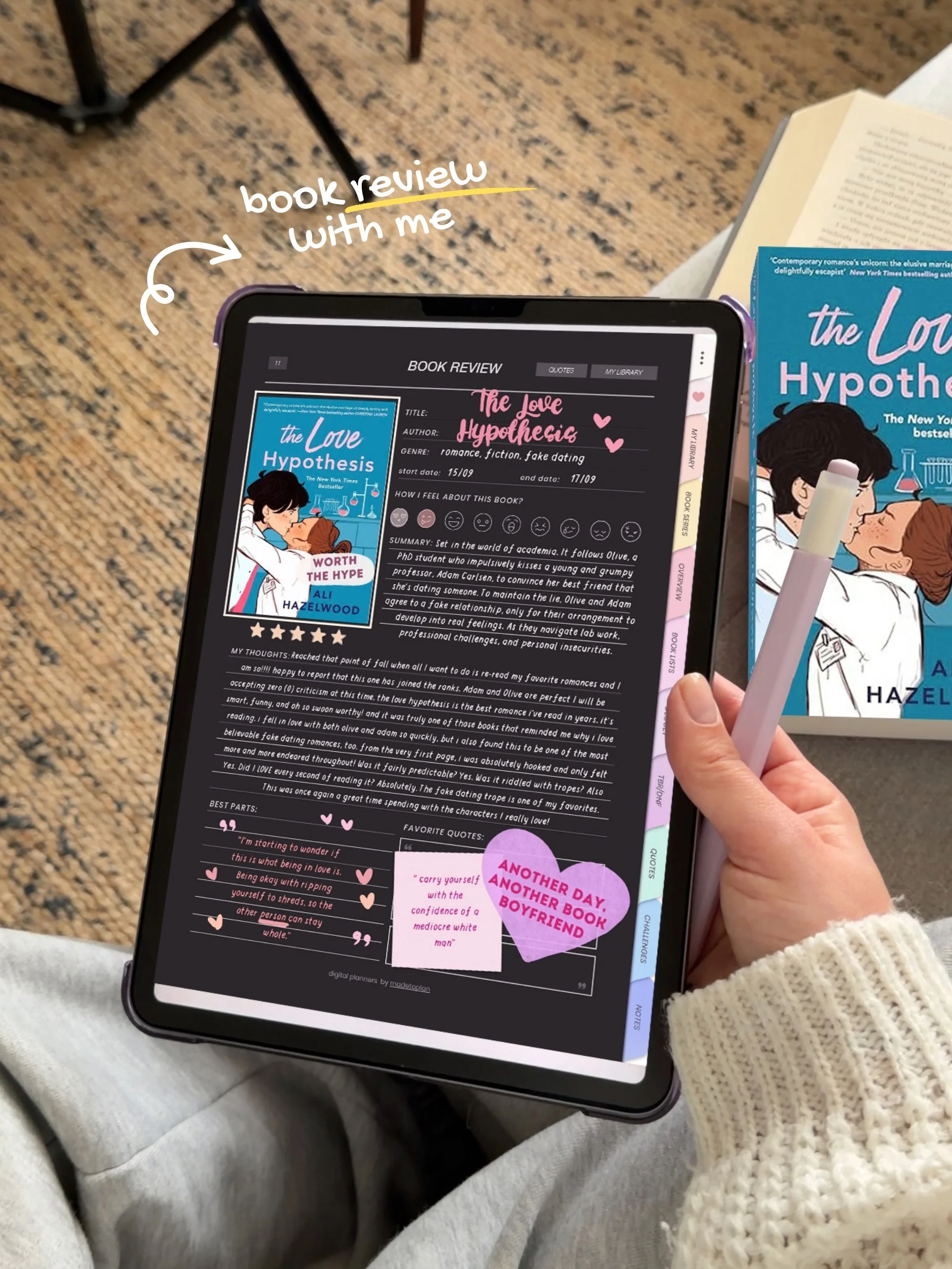 Another The Love Hypothesis reread because apparently I needed Adam Carlsen in my life again 🤭📚💗 comment JOURNAL and I&rsquo;ll DM you my reading journal template + stickers! 💌

Have you watched the movie yet?? 👀 What did you think? I need to kn