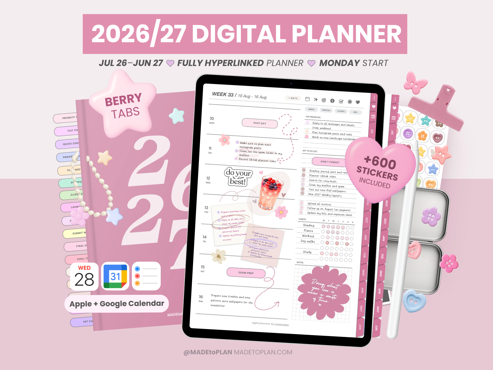2026-2027 Planner BERRY Tabs