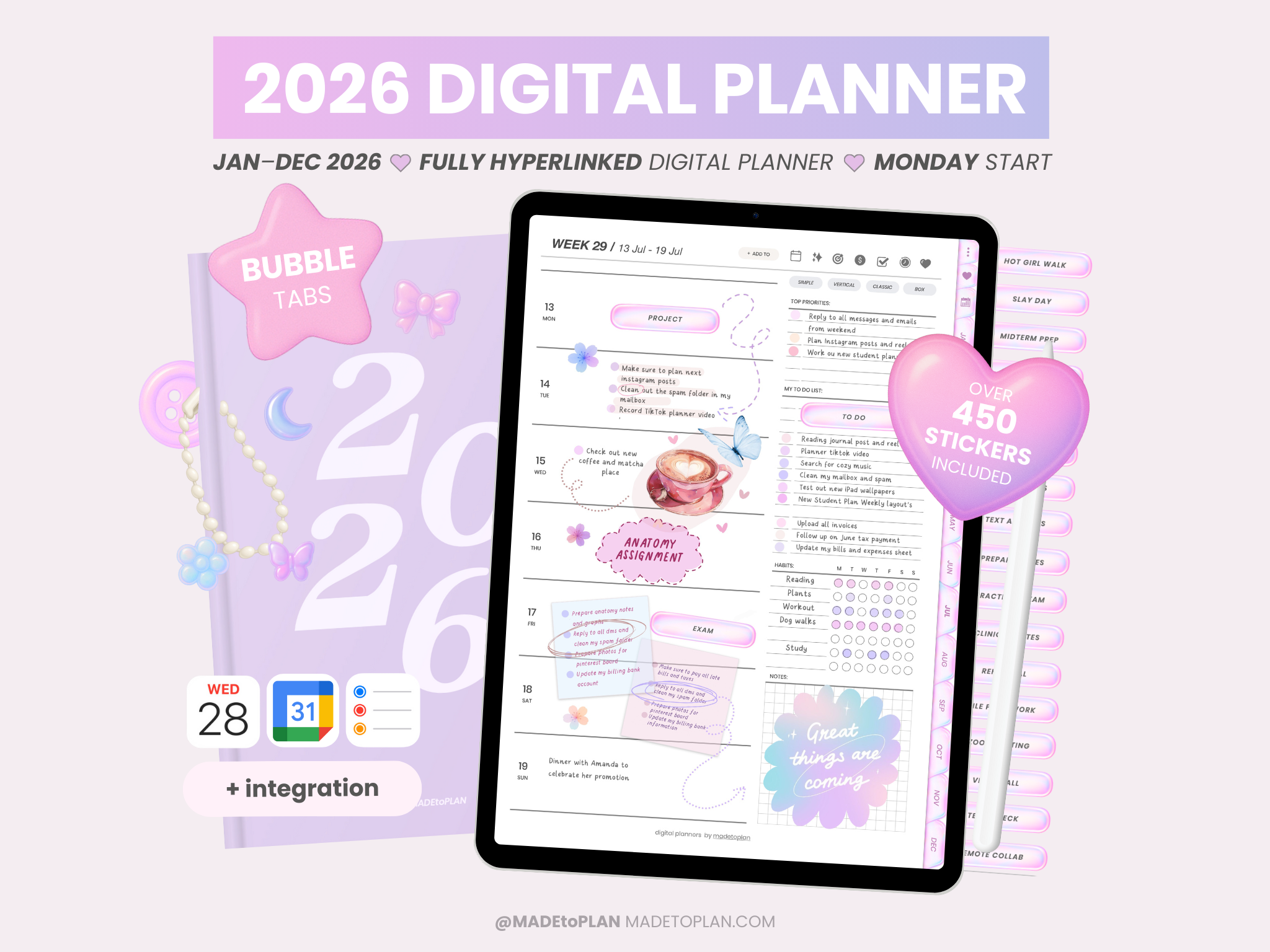 2026 Planner BUBBLE Tabs - 2026 Digital Planners by MADEtoPLAN