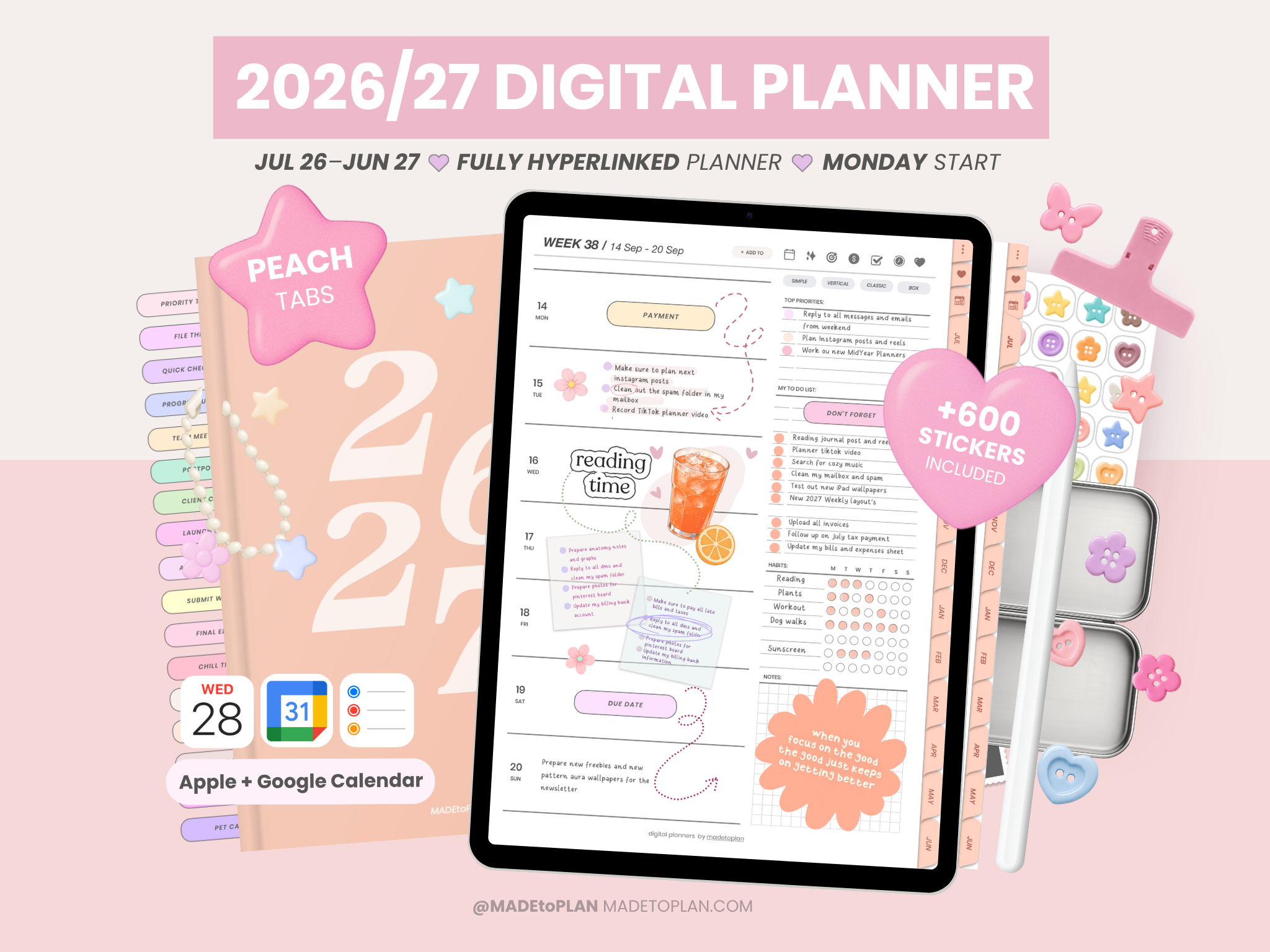 2026-2027 Planner PEACH Tabs