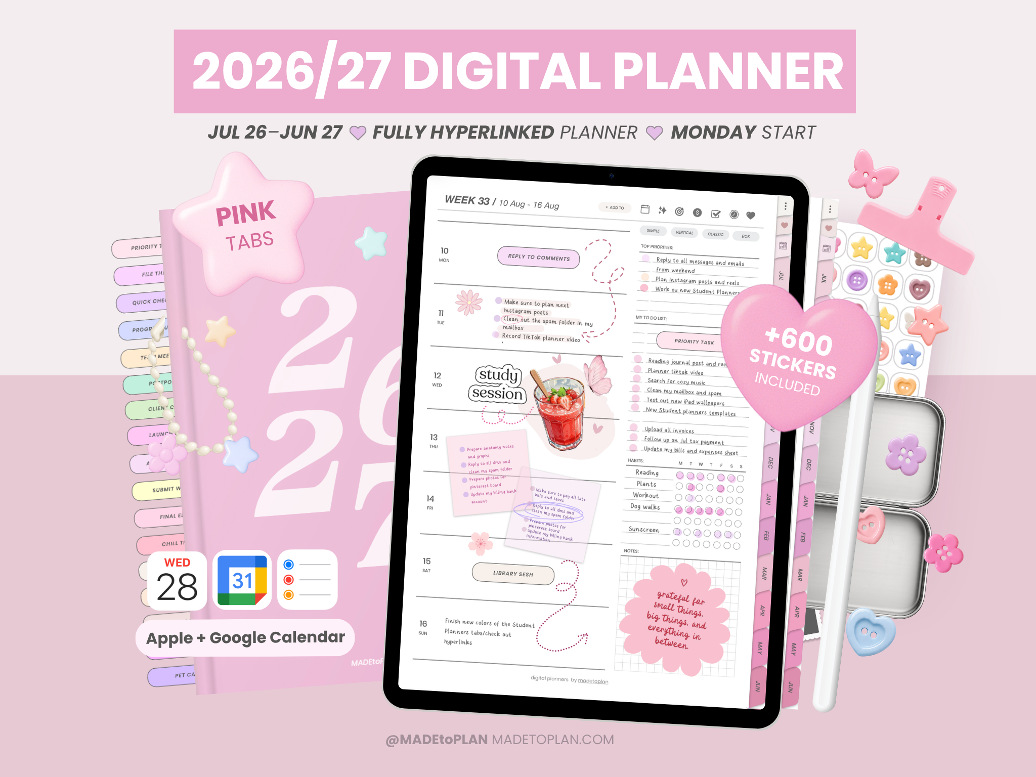 2026-2027 Planner PINK Tabs