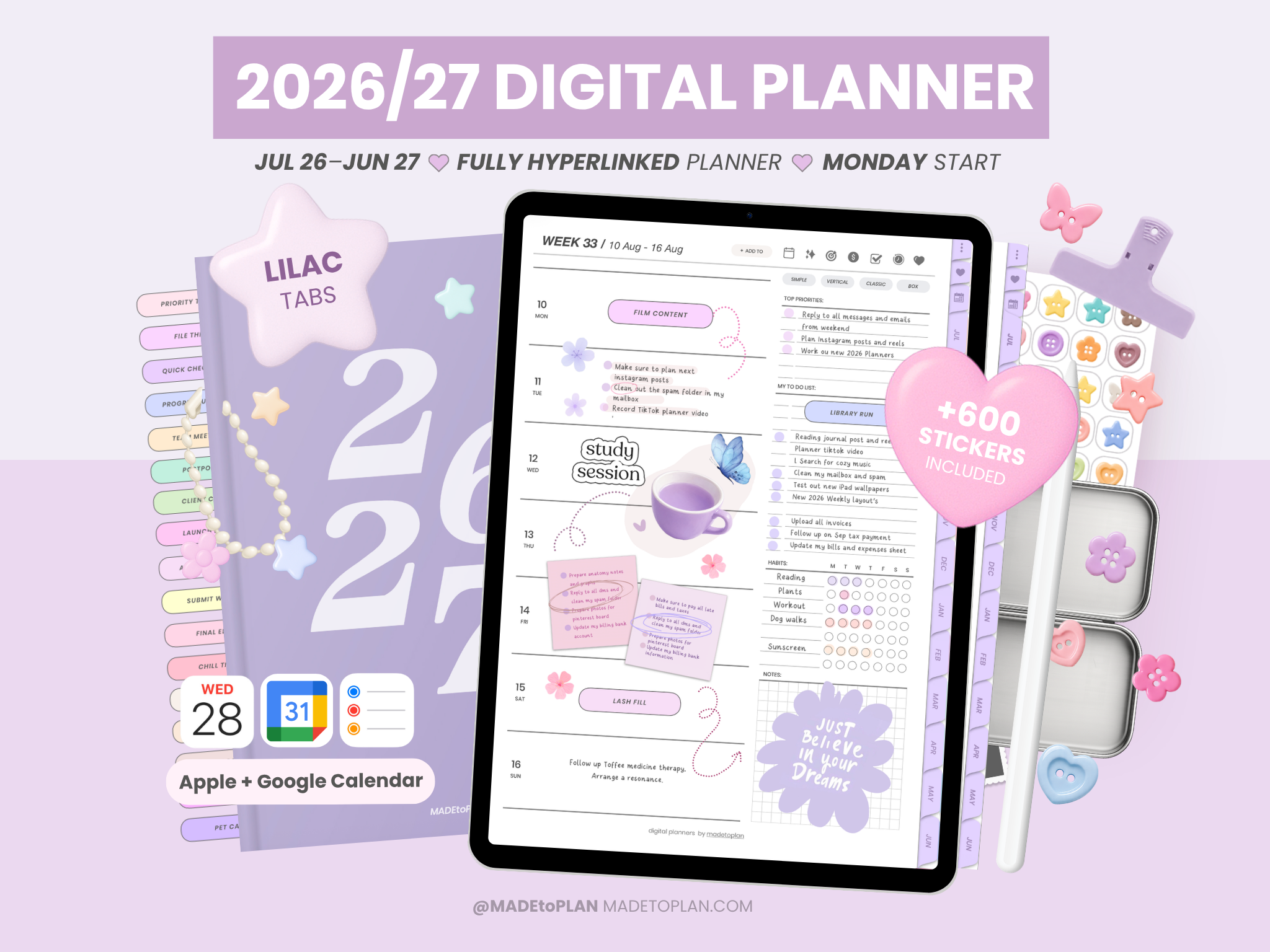 2026-2027 Planner LILAC Tabs