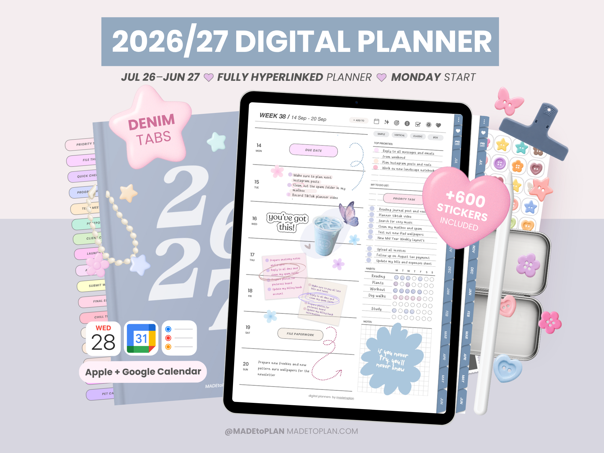 2026-2027 Planner DENIM Tabs
