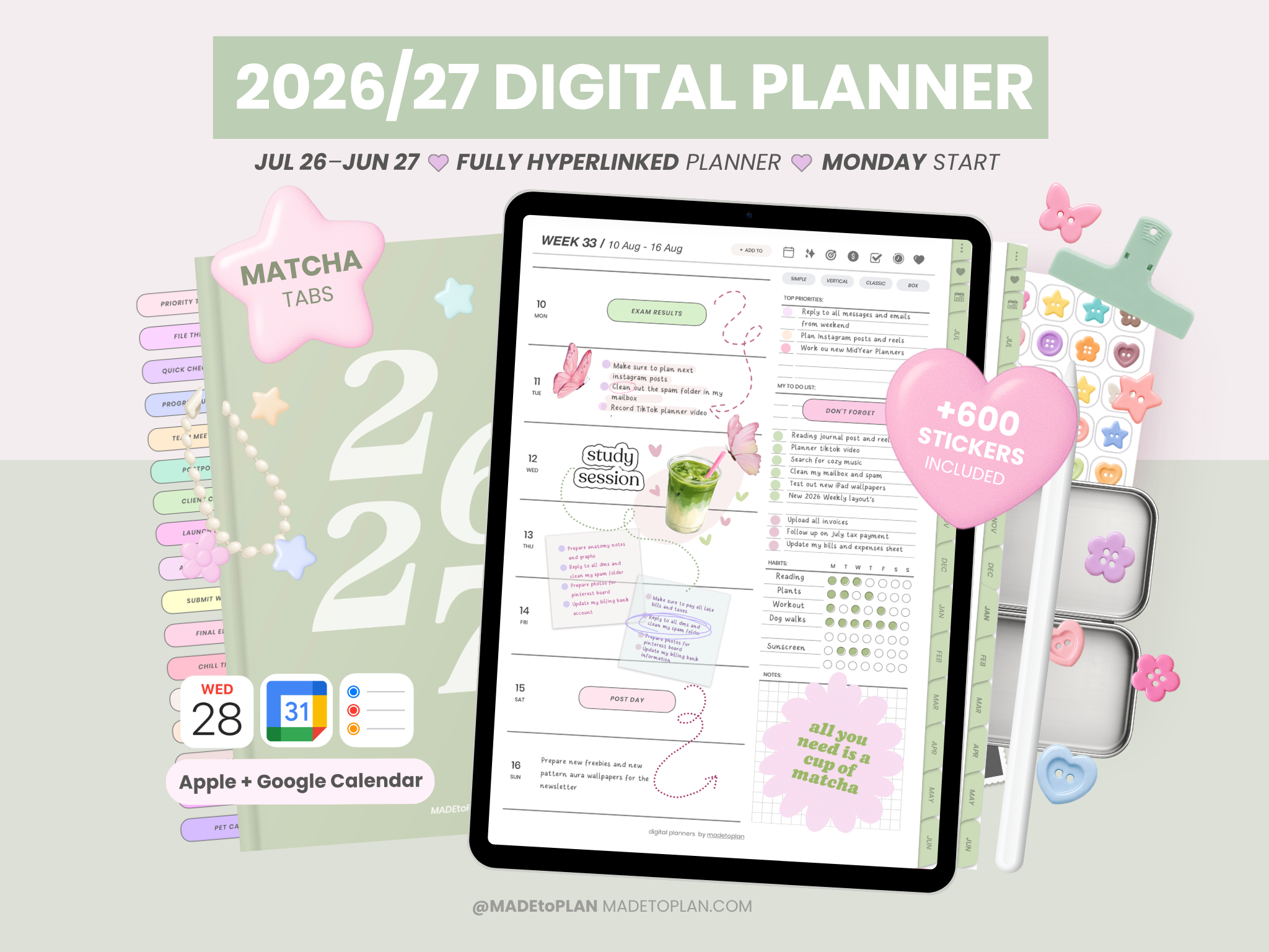 2026-2027 Planner MATCHA Tabs