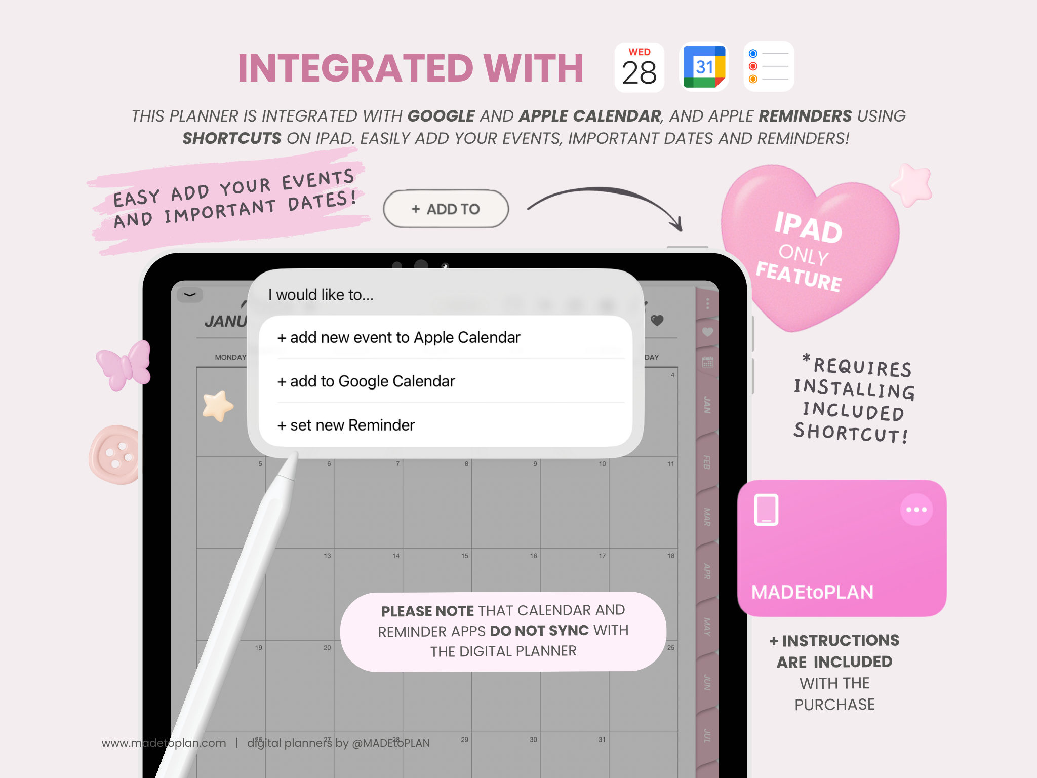 2026 Planner BLUSH Tabs - 2026 Digital Planners by MADEtoPLAN