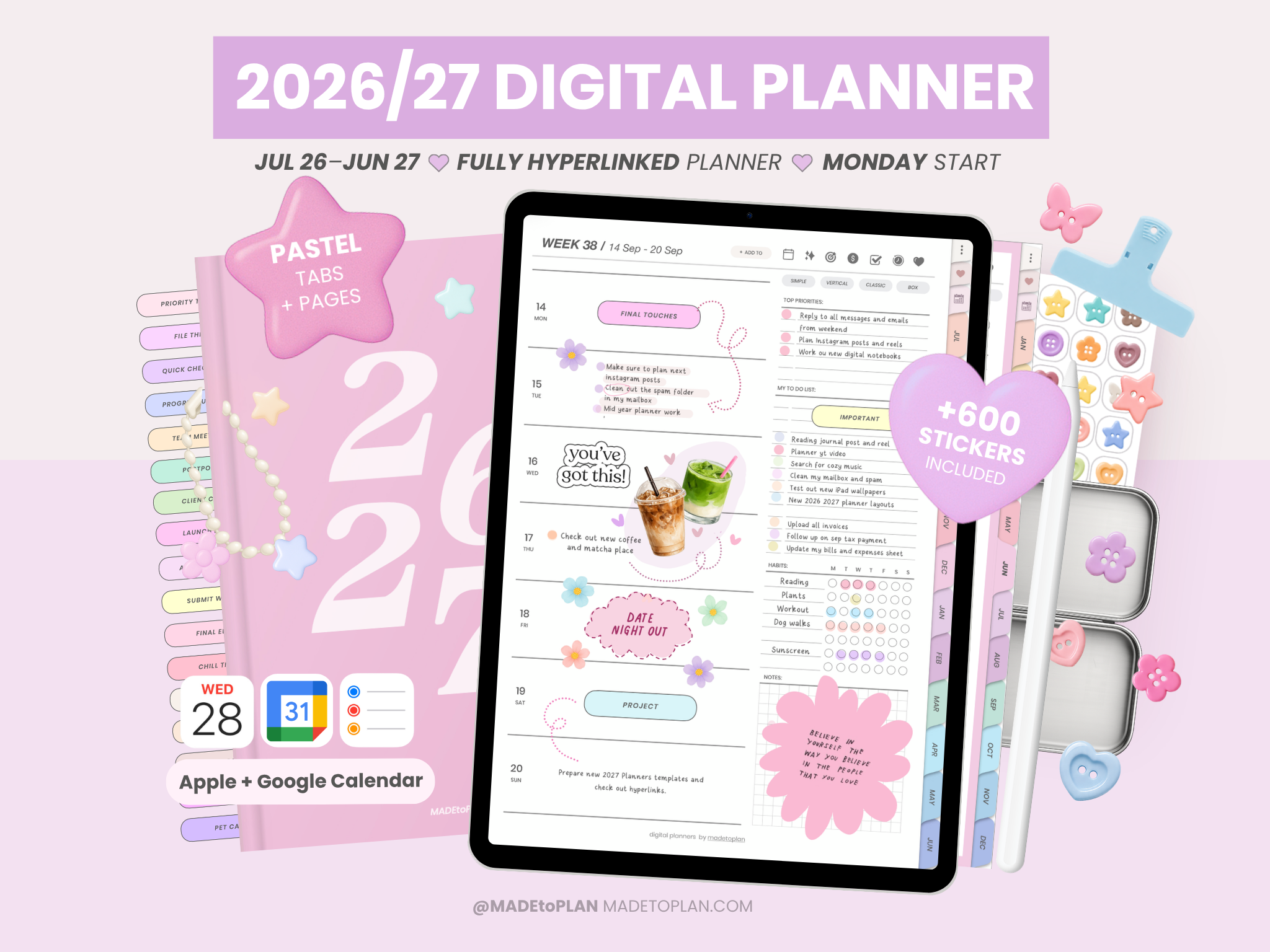 2026-2027 Planner PASTEL Tabs