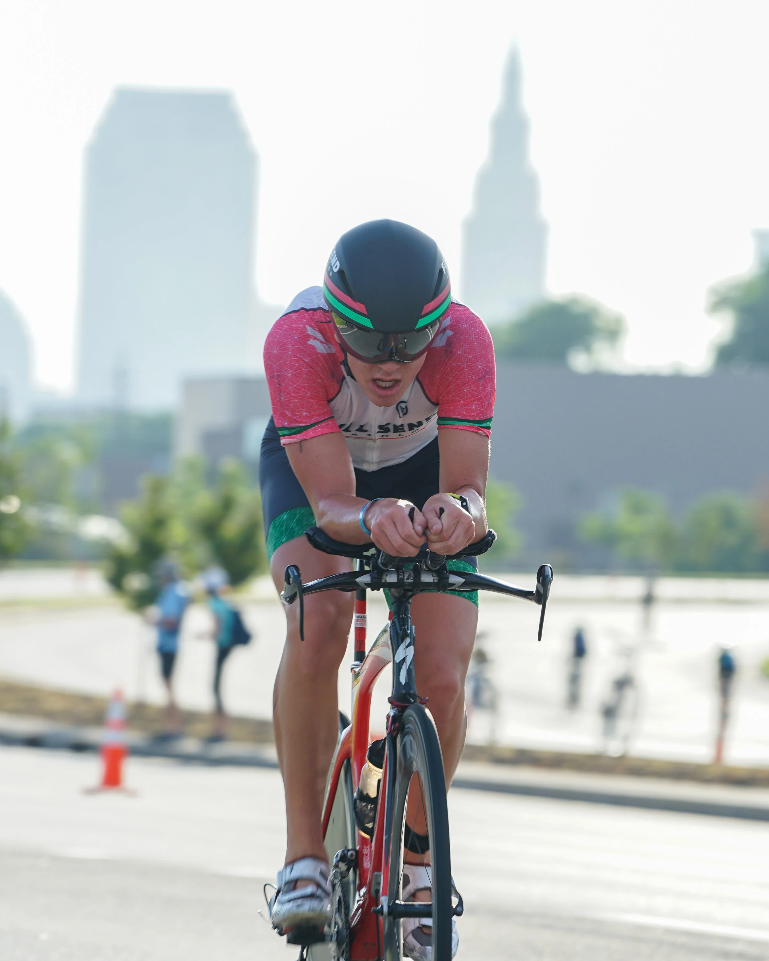 Bear Schickel en route to a 57:03 bike split