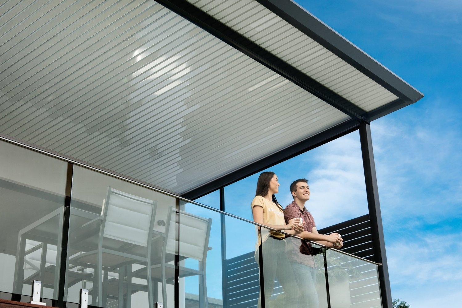 Flat roof patio attached to a home
