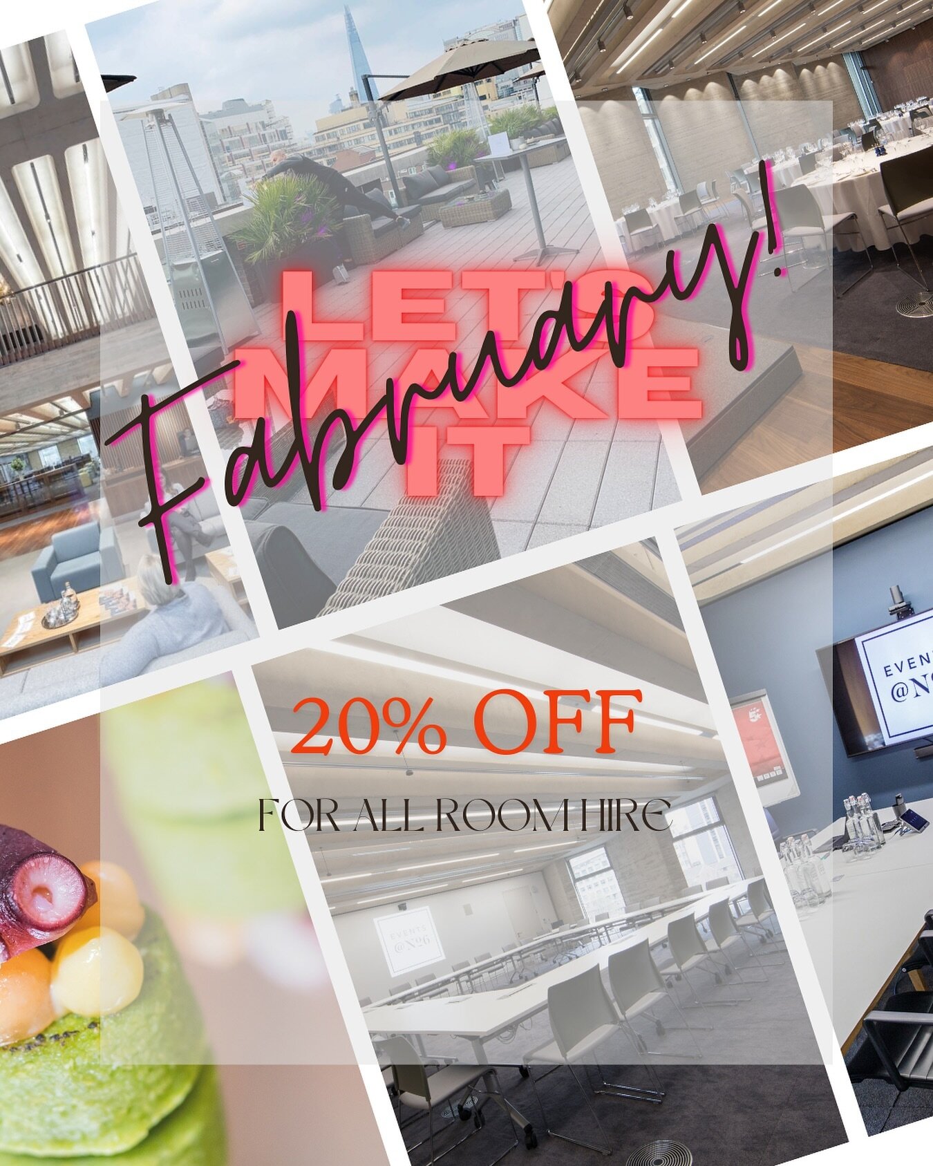 ✨ Next month, Let&rsquo;s make it Fab-ruary! ✨

Book your event with us next month and enjoy a 20% discount on room hire. Plus, warm up with our exclusive catering packages - opt for one, and we&rsquo;ll treat you to a rolling tea and coffee to keep 