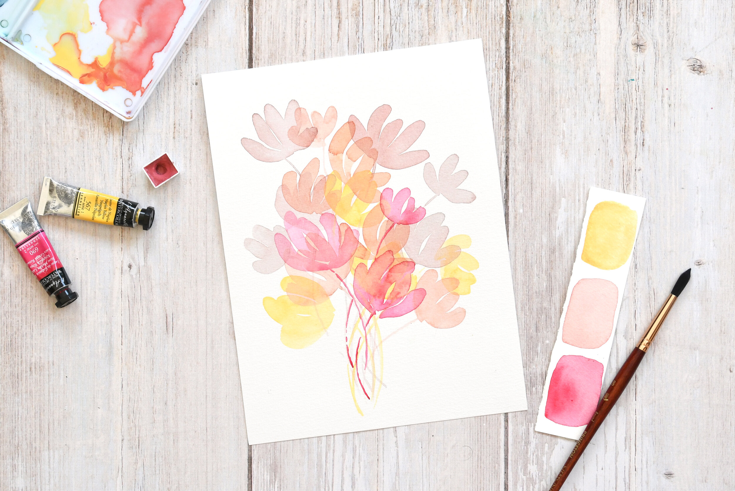 Peindre un bouquet de fleurs roses à l'aquarelle — Mirglis - Sarah Van Der  Linden