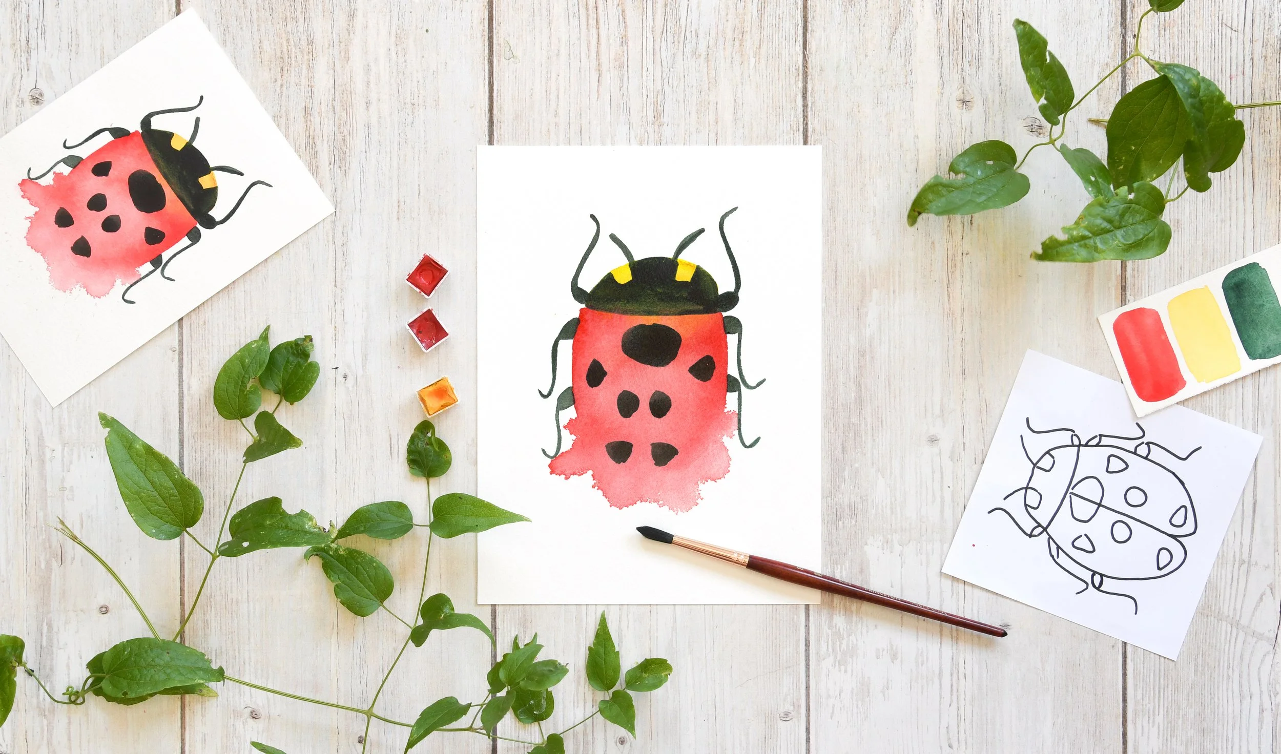 Peindre une coccinelle à l'aquarelle — Mirglis - Sarah Van Der Linden