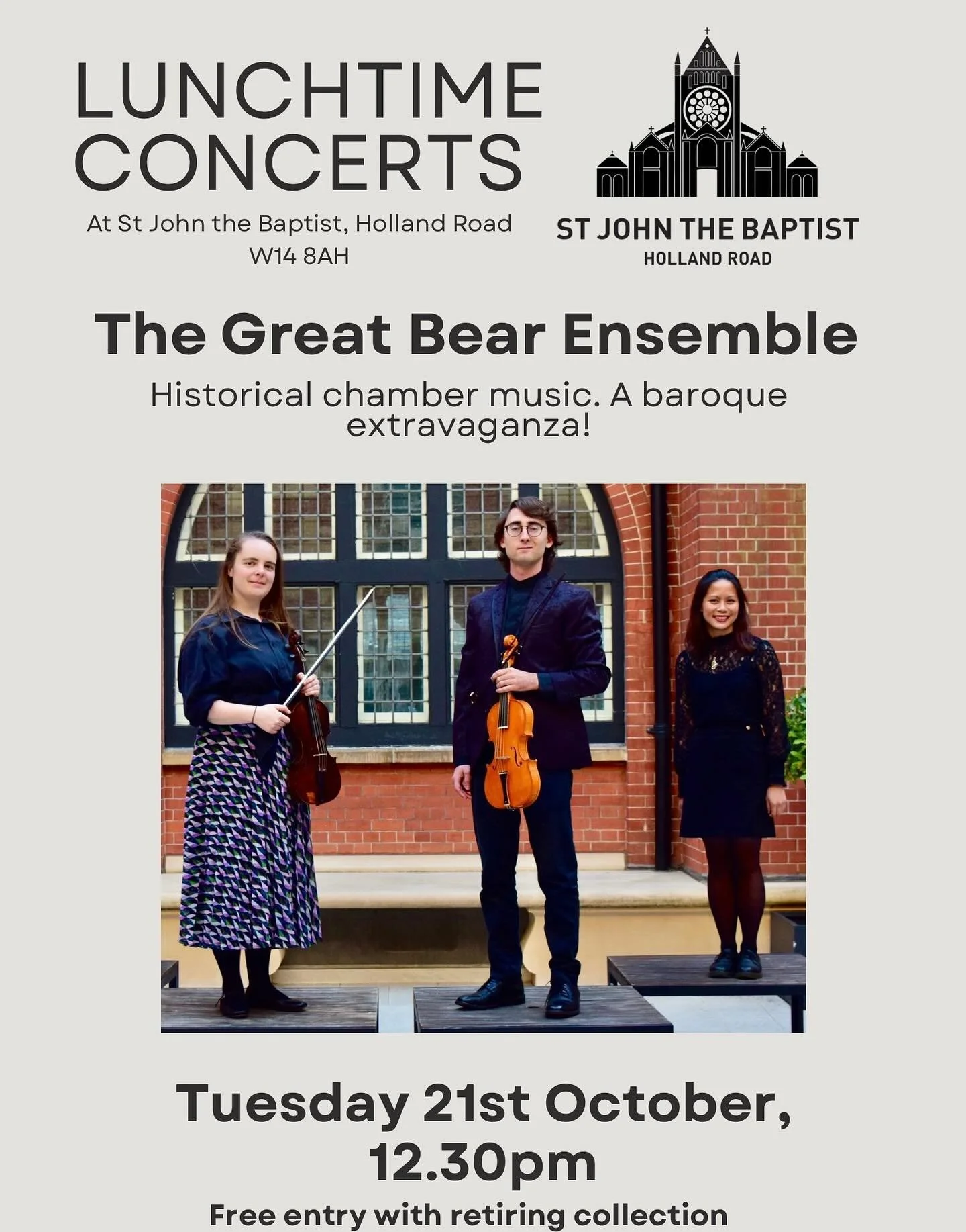On Tuesday lunchtime we will be welcoming the Great Bear Ensemble, a historically informed chamber ensemble. Free entry with retiring collection. All proceeds go to the musicians! #music #classical #london #concert #baroque