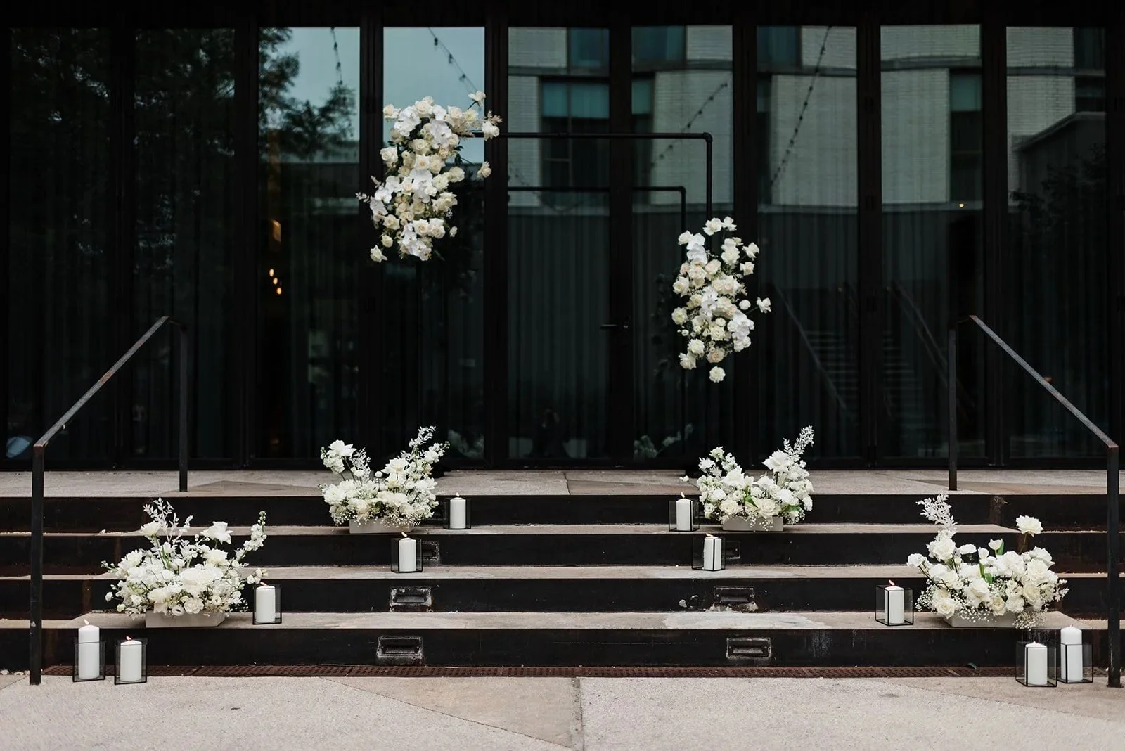 South Congress Hotel Austin Texas  Wedding Florist White Flowers at Alter Outdoor wedding