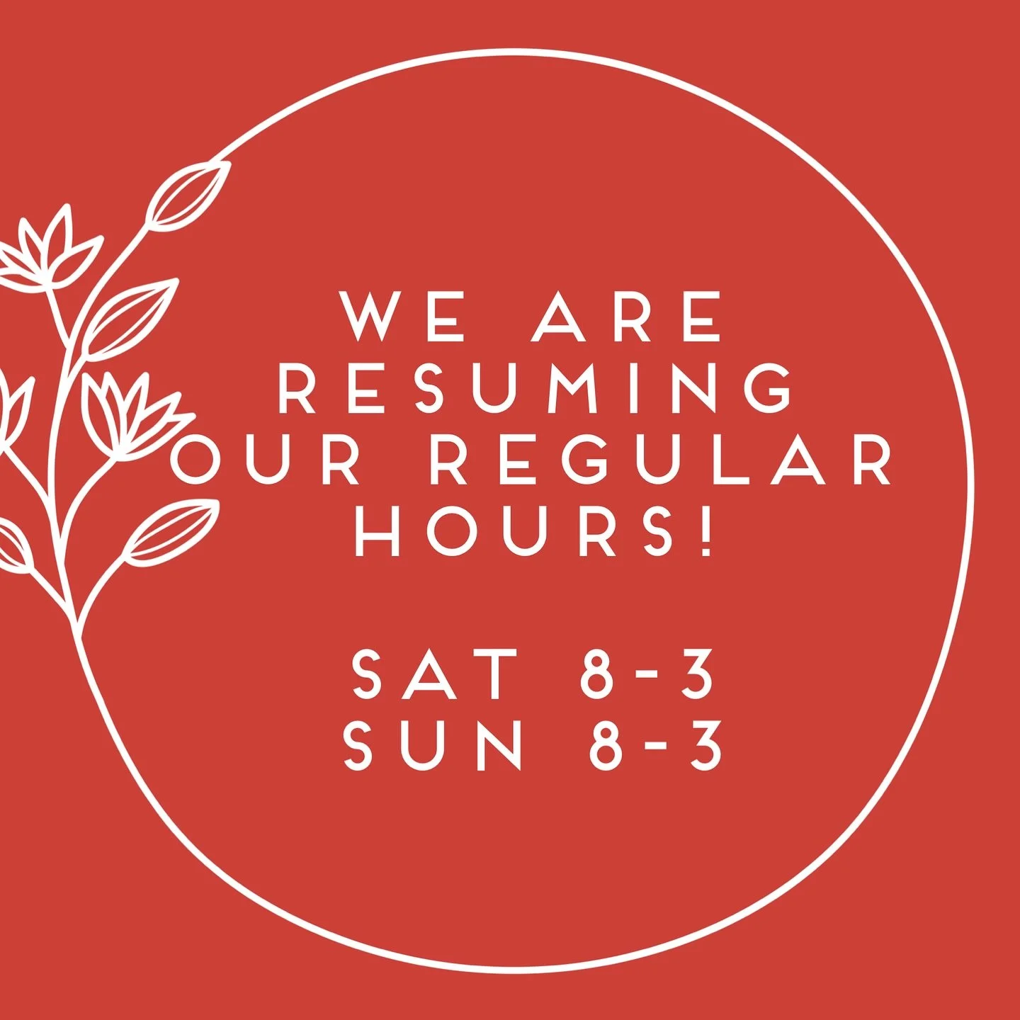 Hello friends! Starting THIS WEEK we are resuming our regular weekend hours.  8-3!  Thank you so much for rolling with us as we navigate the always changing seas of small business life. 🌊 Our new AC is doing its thing!