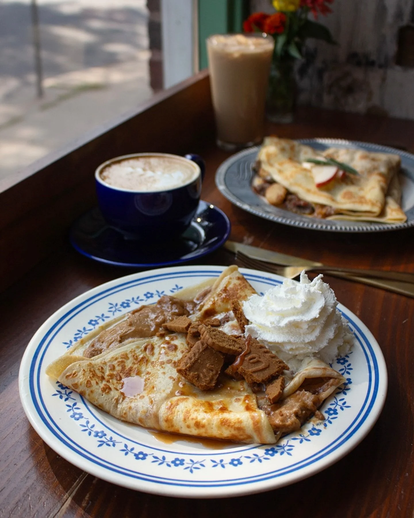 🌟 N E W 🌟 Welcome to the fall lineup our new Cookie Butter Crepe straight from the heart of our chef @emilyjo800! Cookie butter custard topped with brown butter caramel, whipped cream and cookie crumbles!  It&rsquo;s a little bit hard to process ju