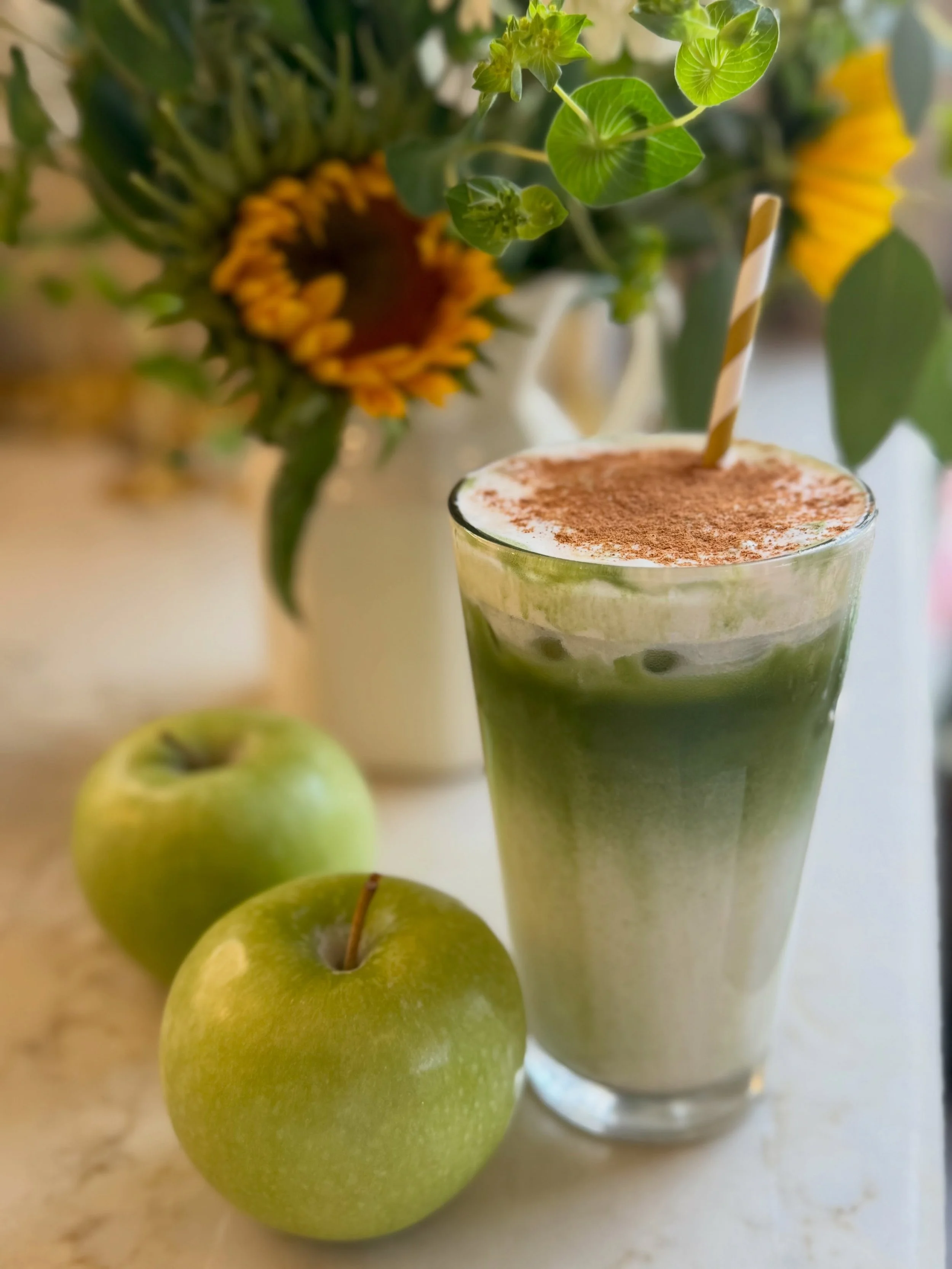 Caramel Apple Cloud Matcha 🍏
House made crisp green apple syrup, browned butter caramel cloud foam and a sprinkle of cinnamon. 
Think that delicious caramel apple on a stick!